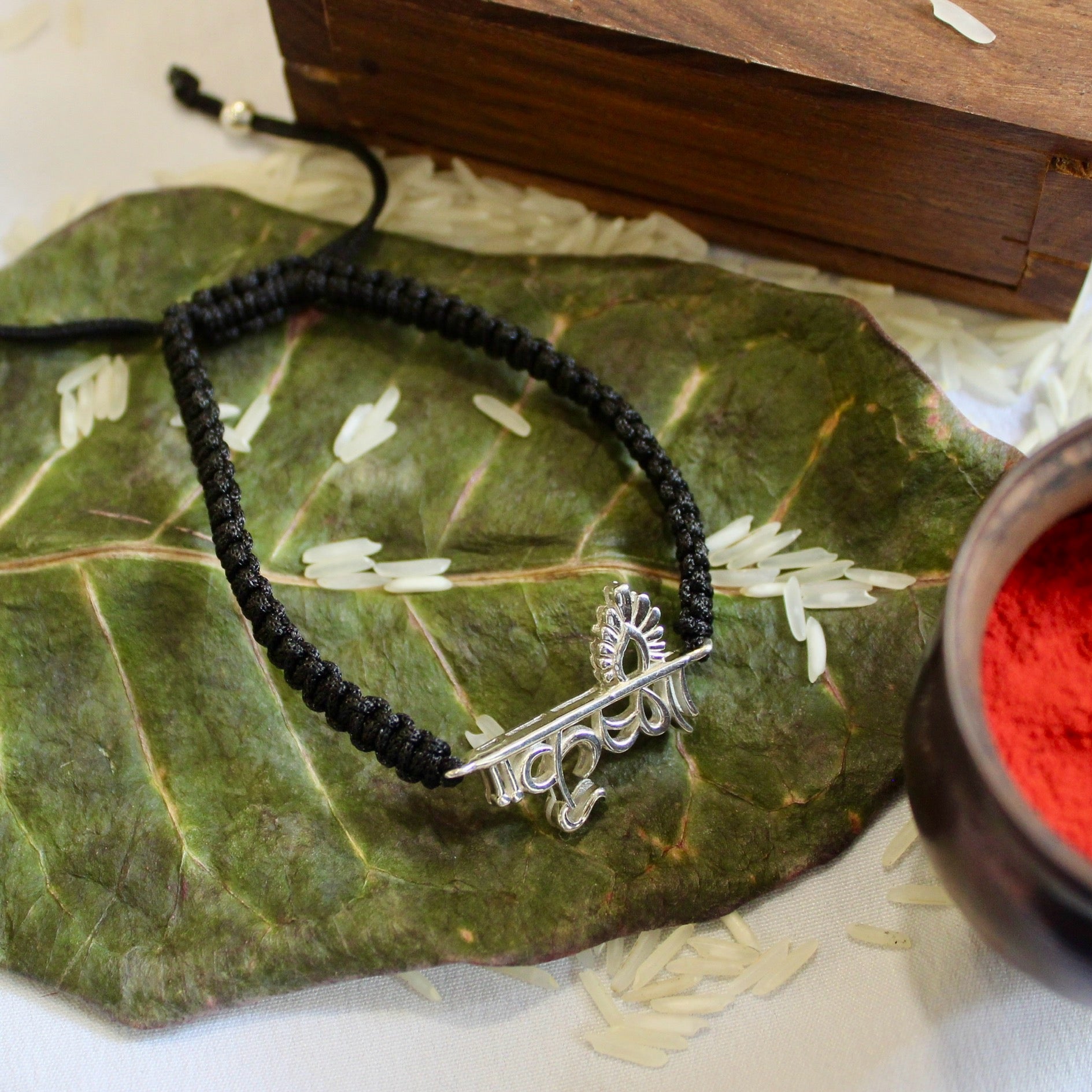 'Krishna' Black Thread Rakhi in 925 Silver