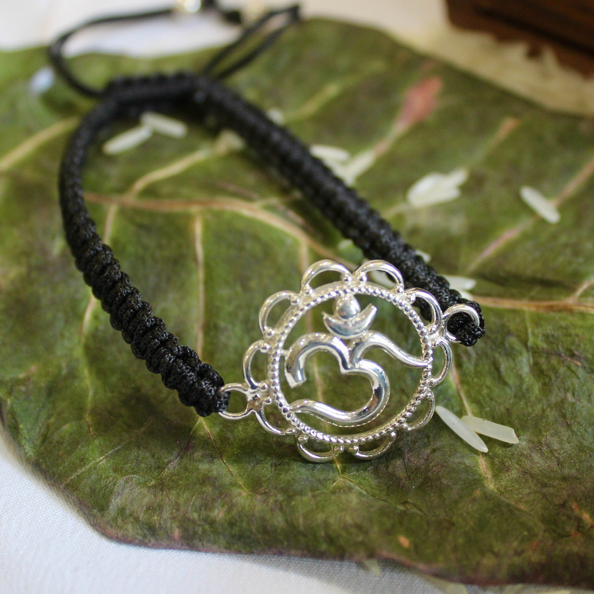 'OM' Black Thread Rakhi in 925 Silver