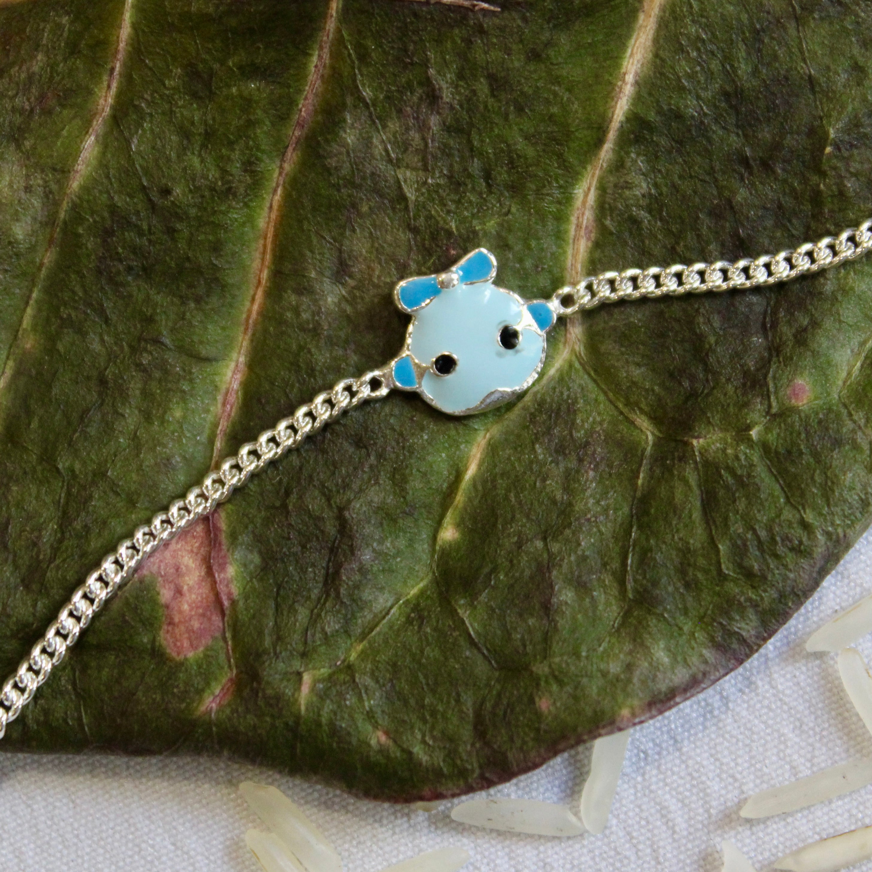 Fish 925 Pure Silver Chained kids Rakhi