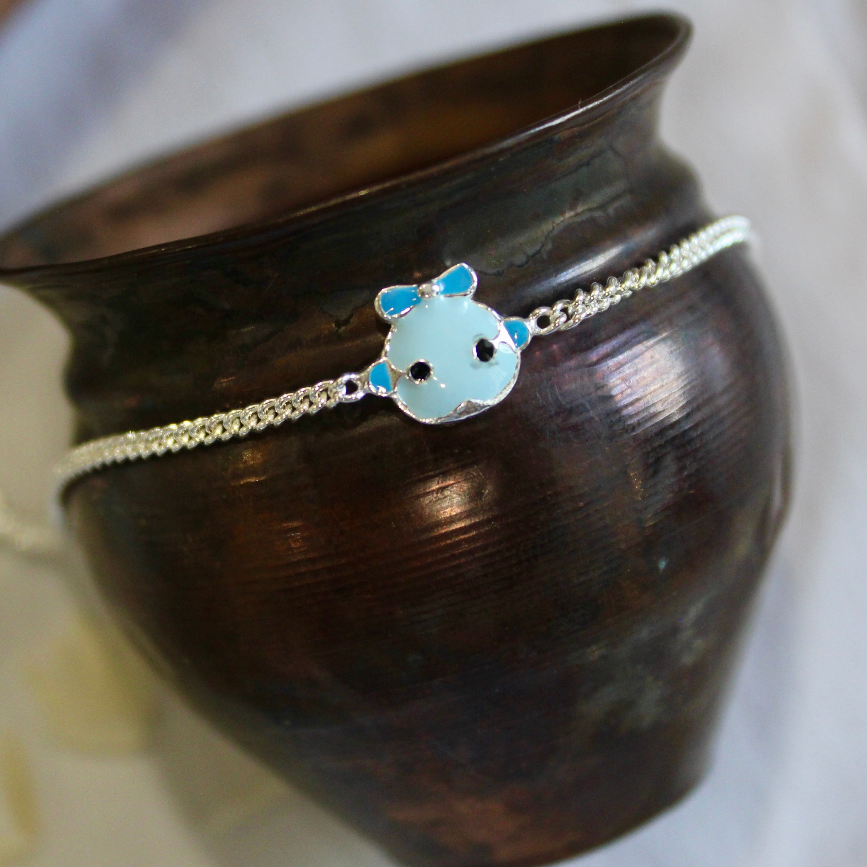 Fish 925 Pure Silver Chained kids Rakhi