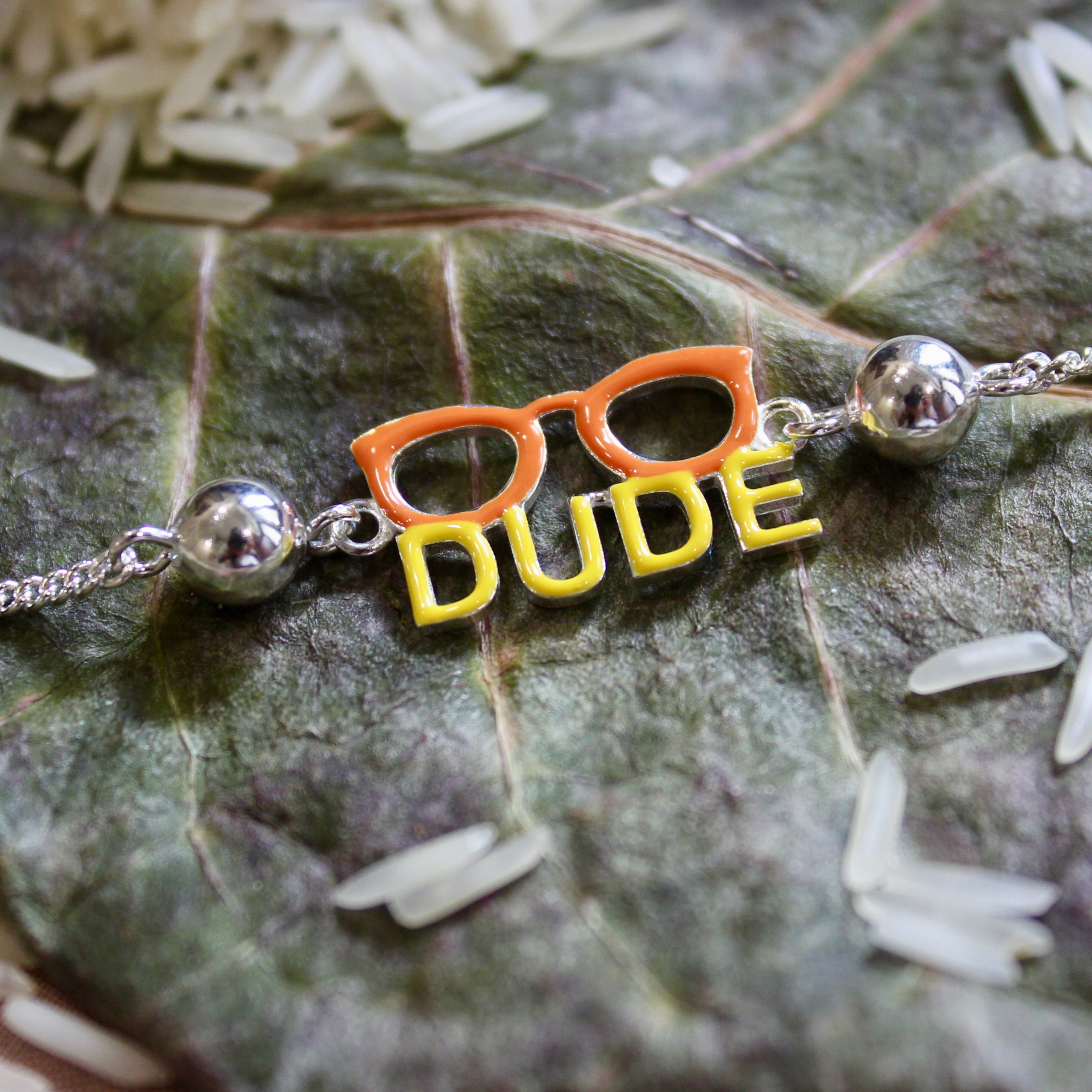 'DUDE' Silver Chained Rakhi in 925 Silver