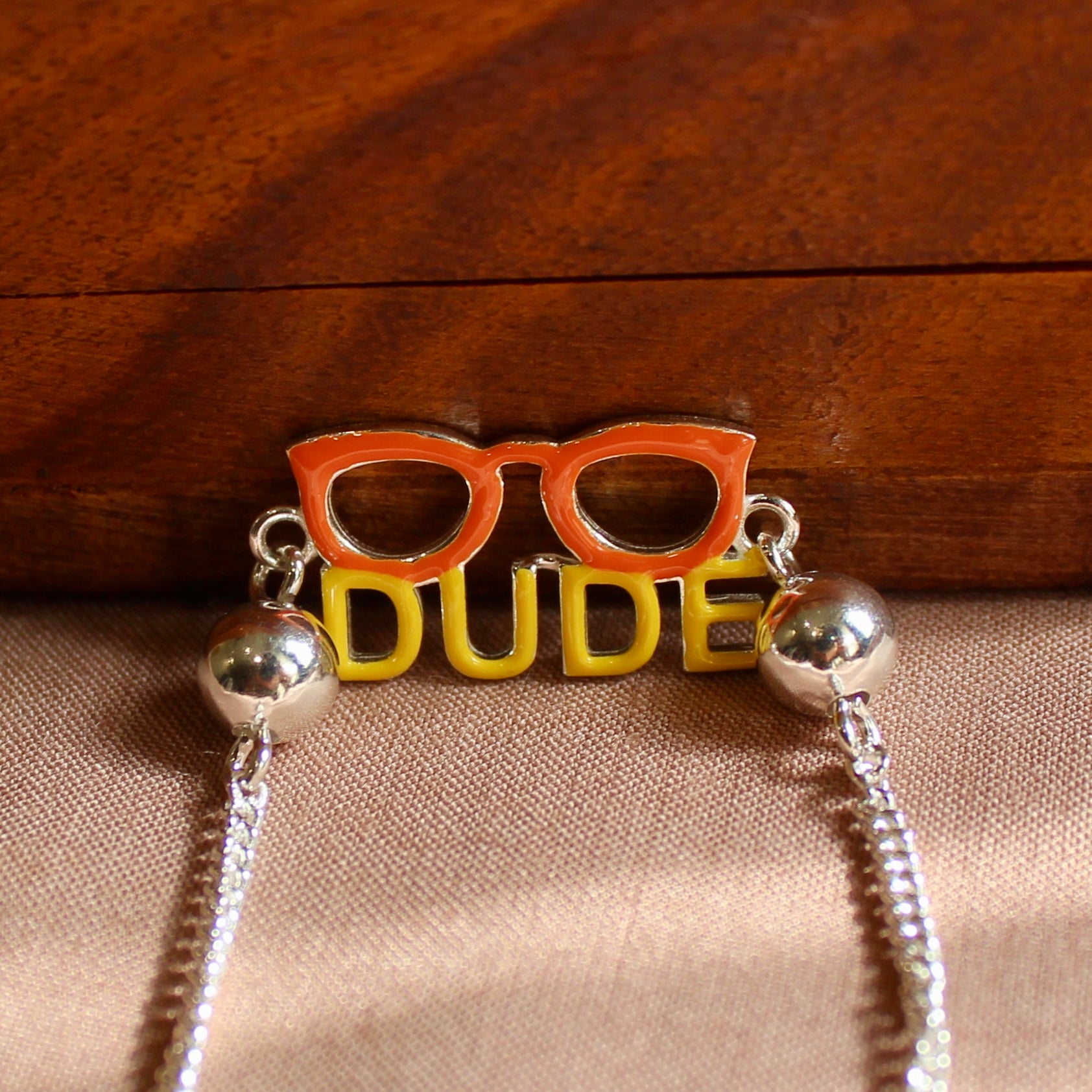'DUDE' Silver Chained Rakhi in 925 Silver