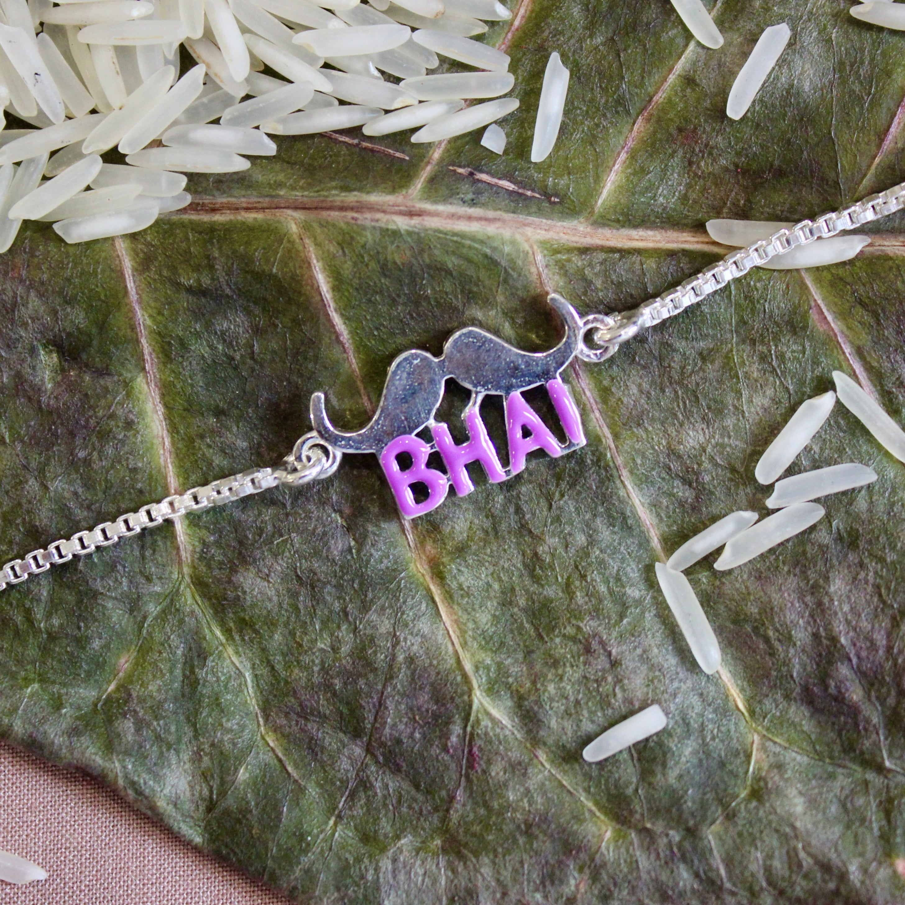 'BHAI With Moustache' Chained Rakhi in 925 Silver