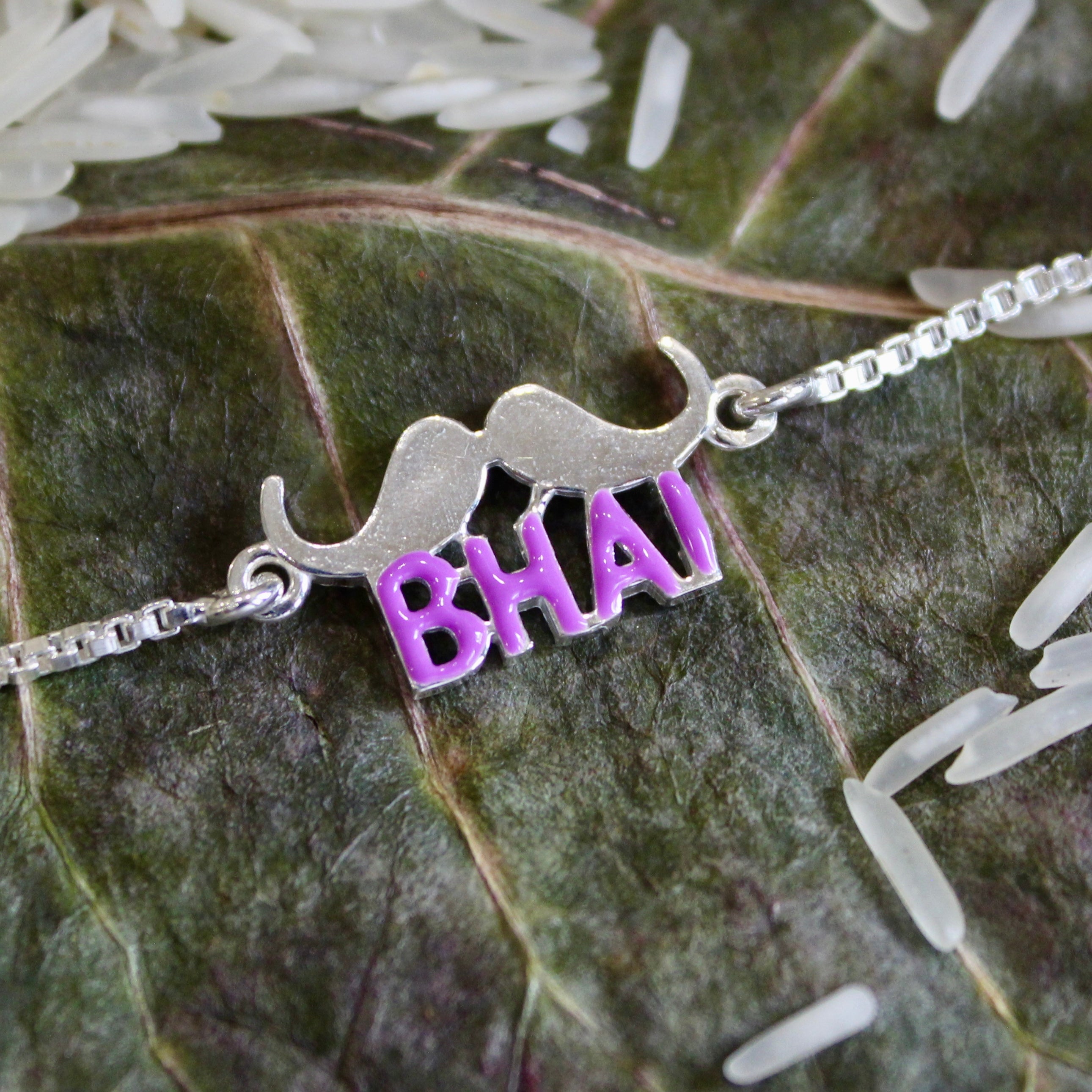 'BHAI With Moustache' Chained Rakhi in 925 Silver