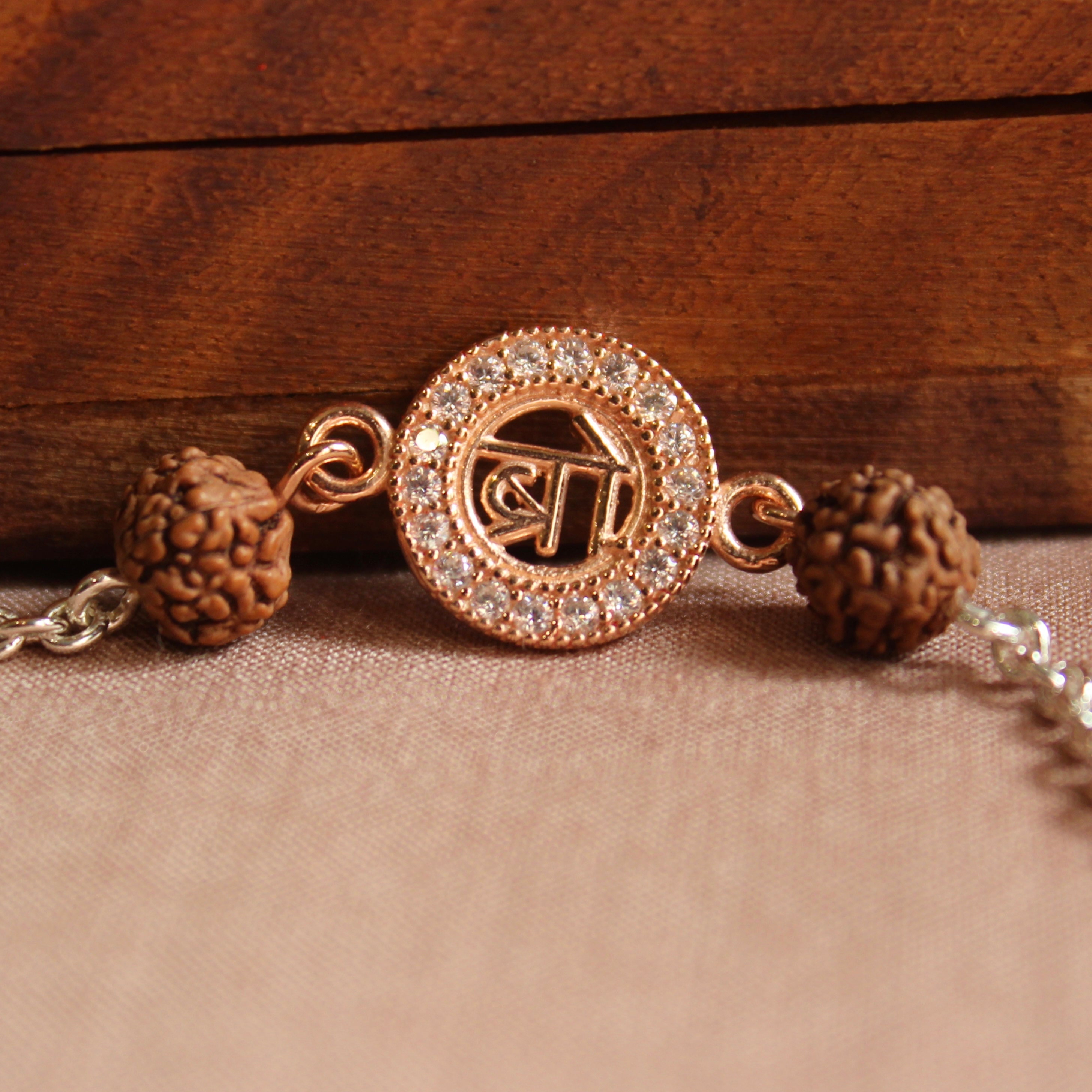 'BRO Hindi' 925 Silver Chained Rakhi in Rose Gold Polish