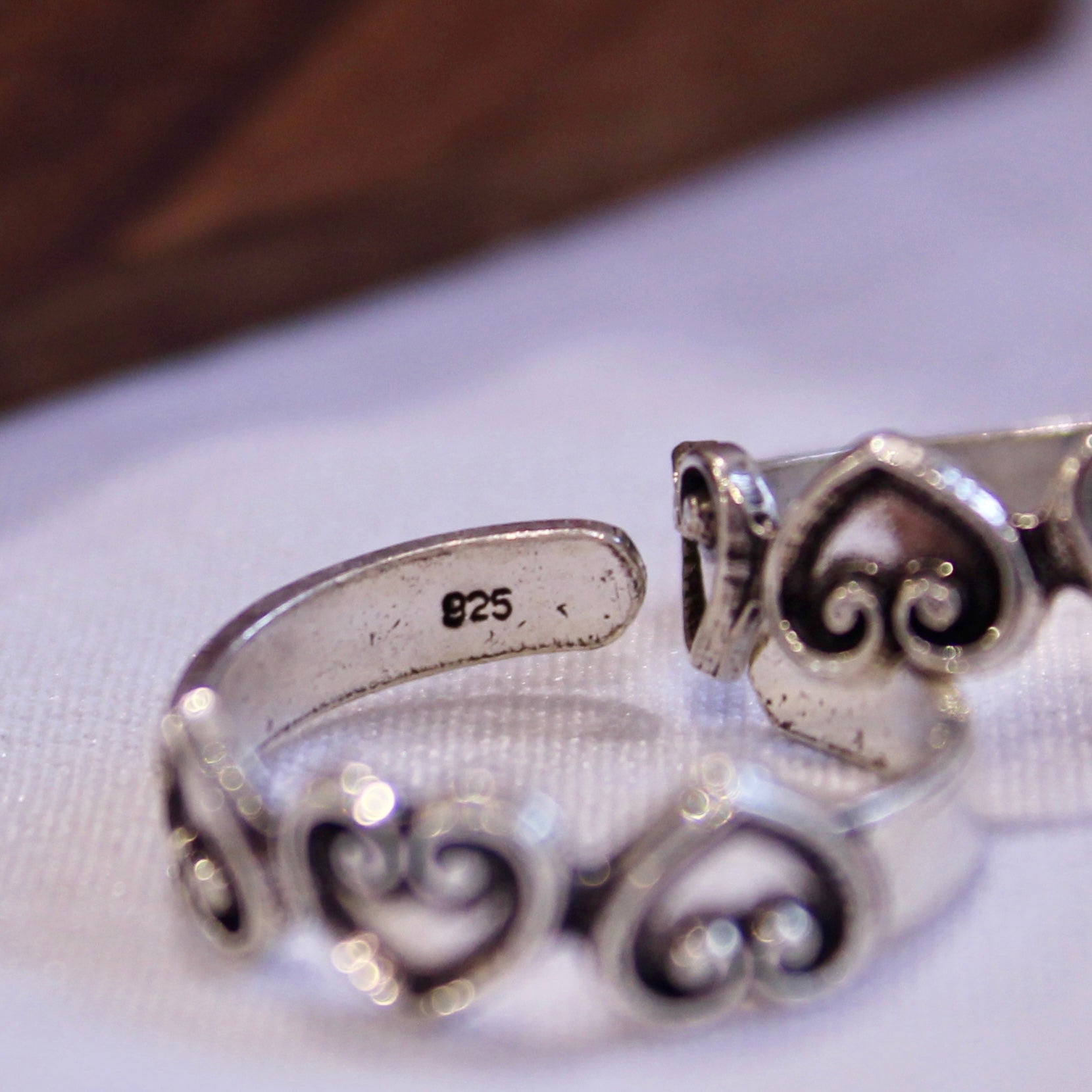 Mini Heart Charm 925 Pure Silver Toe Rings- Pair