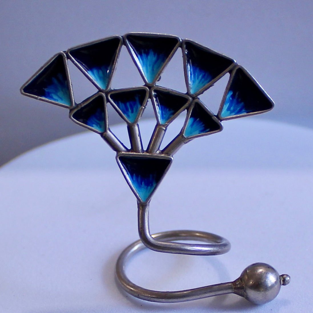 Shaded Blue Cube Silver Antique Pure Ring- Free size
