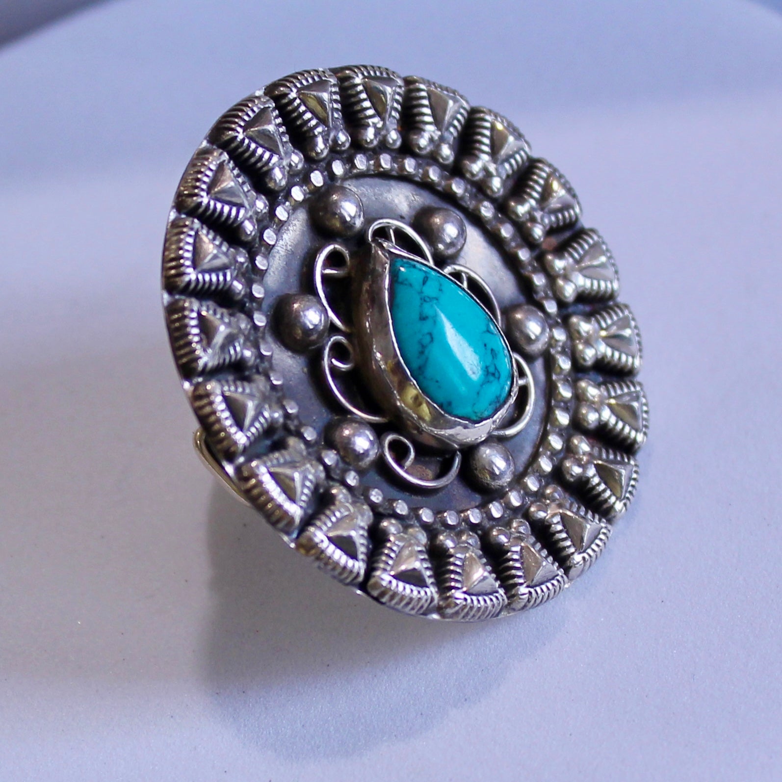 Teal Stone Pure Silver Oxidised Ring- Free size