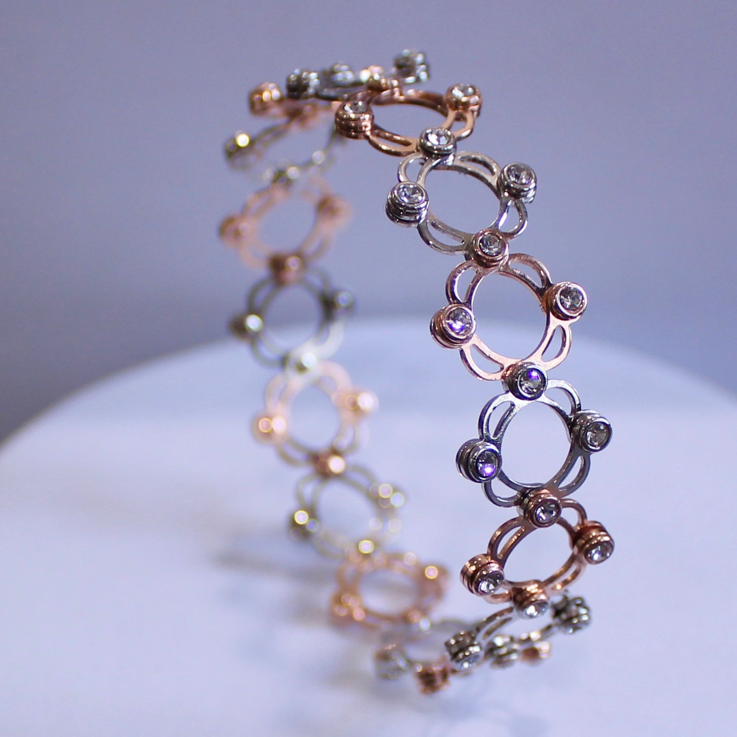 92.5 Sterling Silver Zigzag Ring cum Bracelet Rose gold with Stones