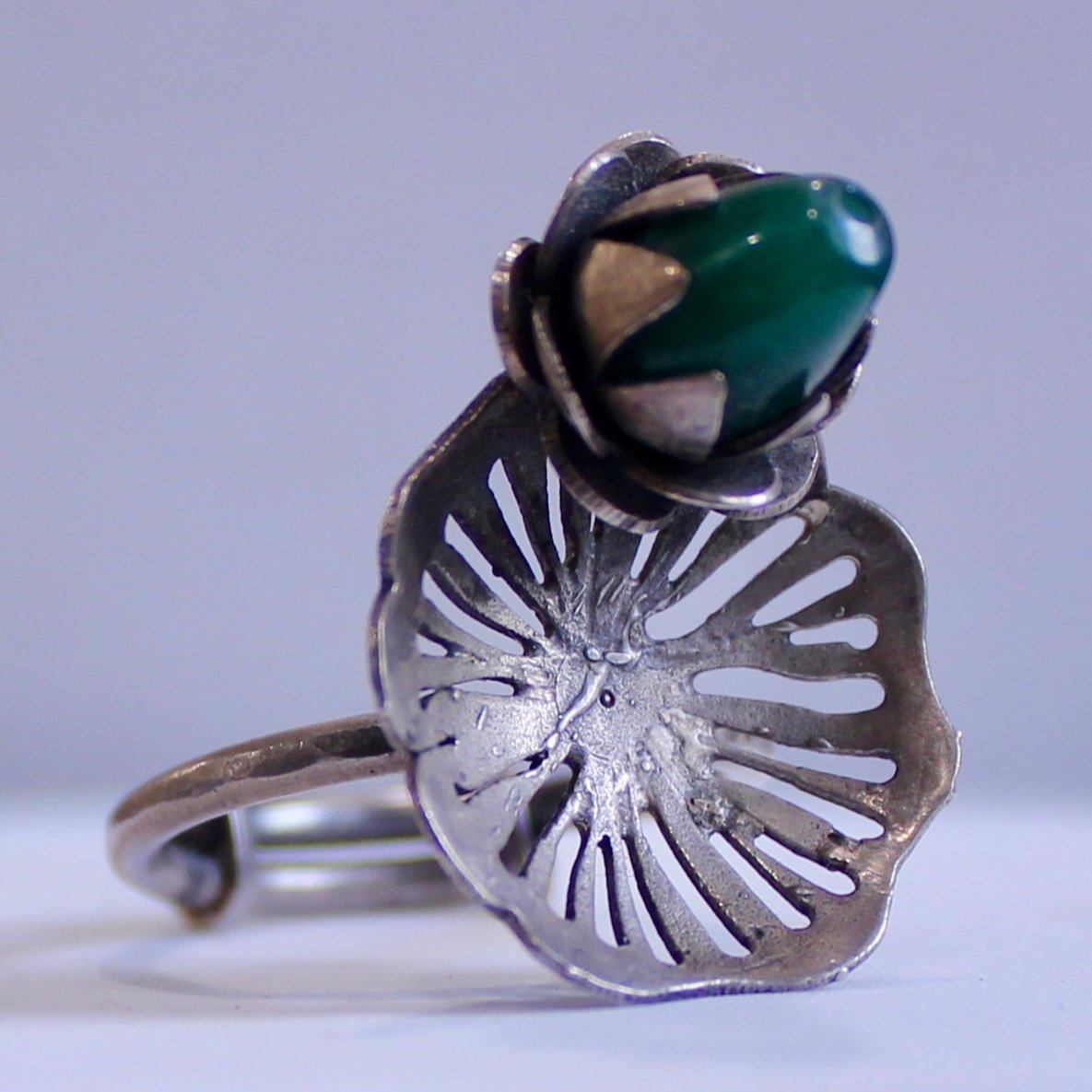 Rise Above Emerald on Top Oxidised Silver Ring- Free size