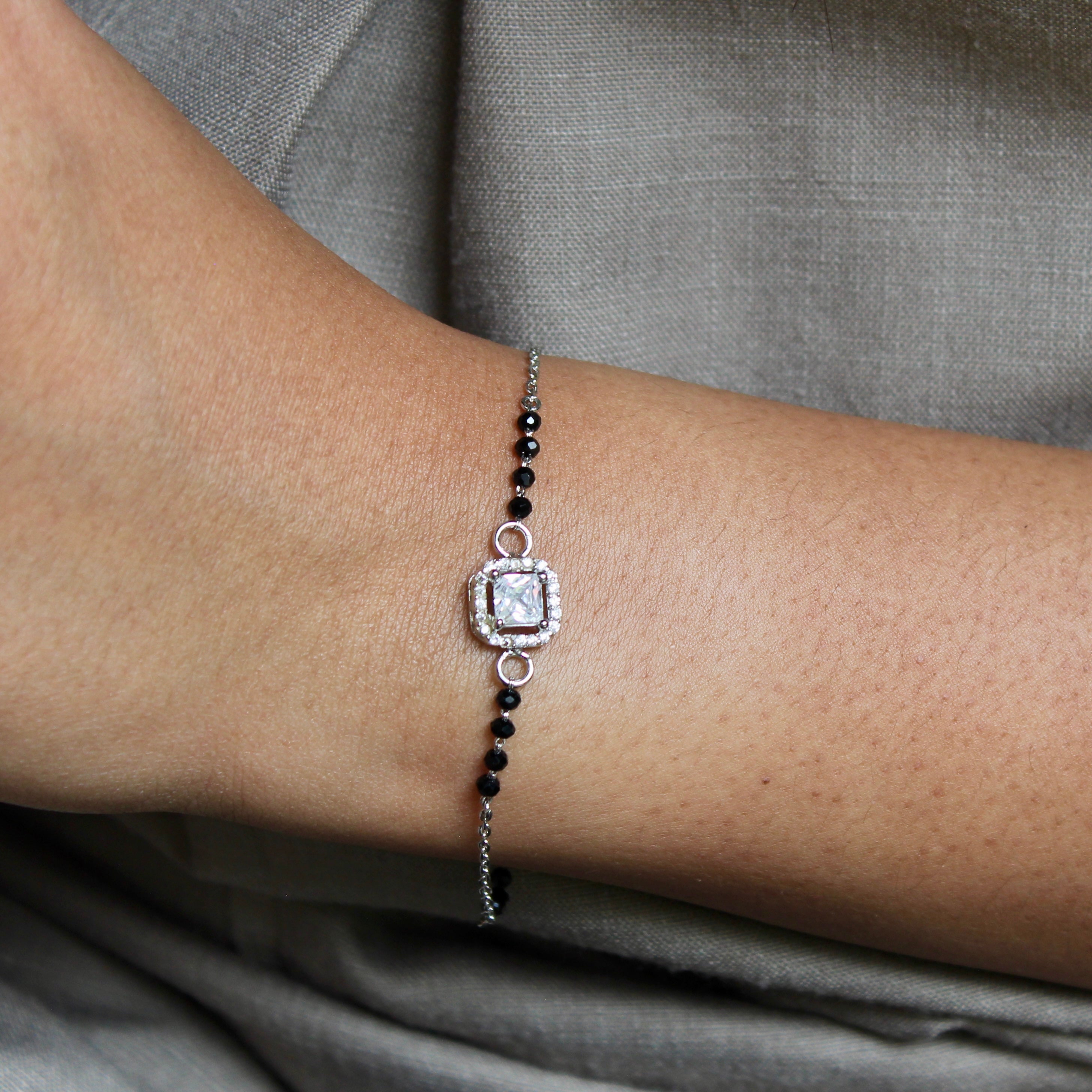 Cube Zircon Stone Pure 925 Silver Mangalsutra Bracelet