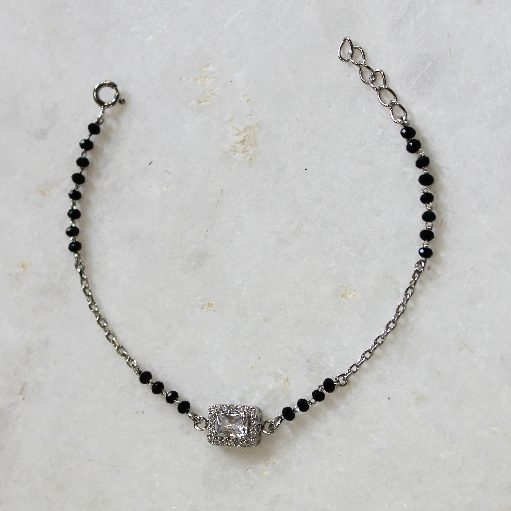Rectangle Zircon Stone Pure 925 Silver Mangalsutra Bracelet