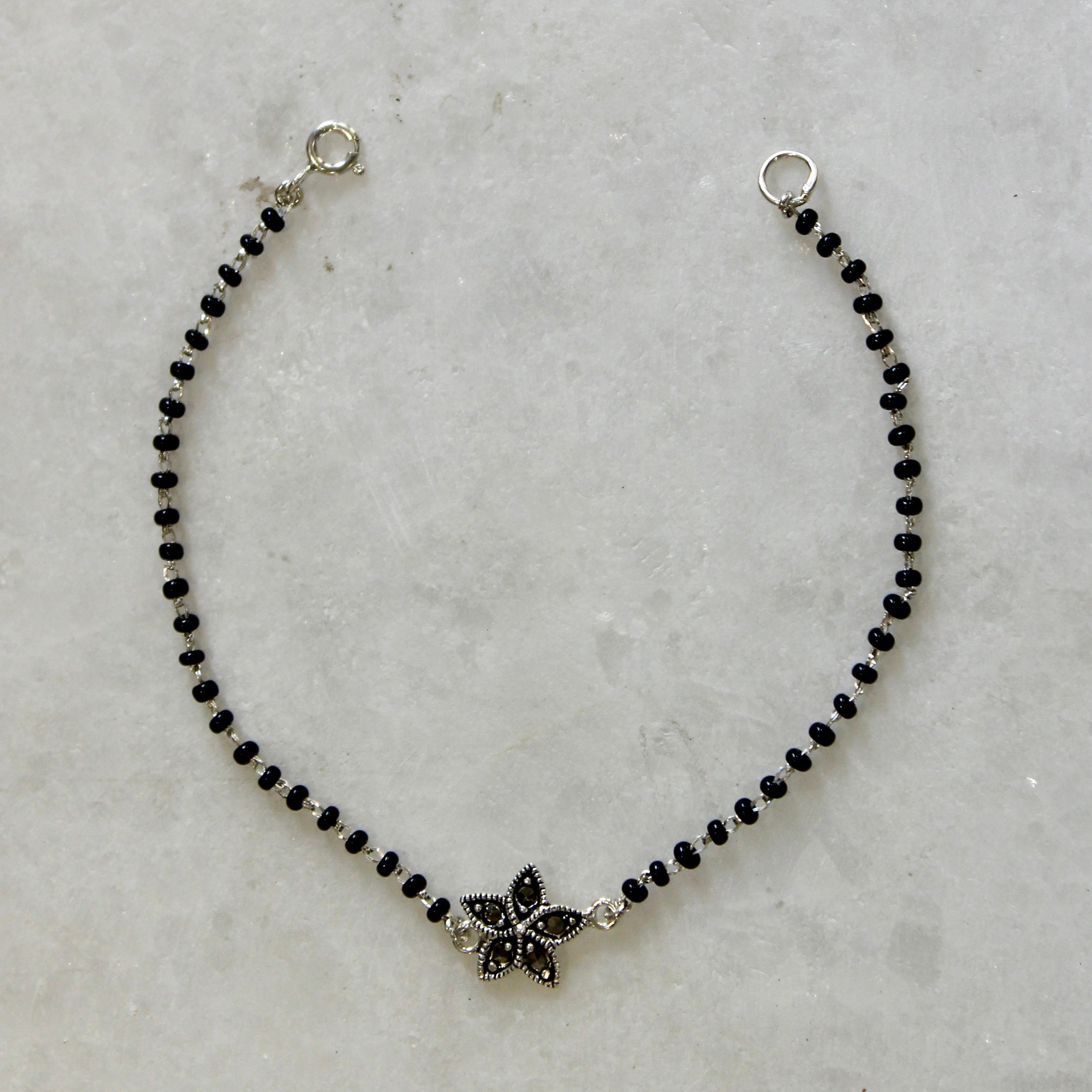 Petals Oxidised Charm Pure 925 Silver Mangalsutra Bracelet