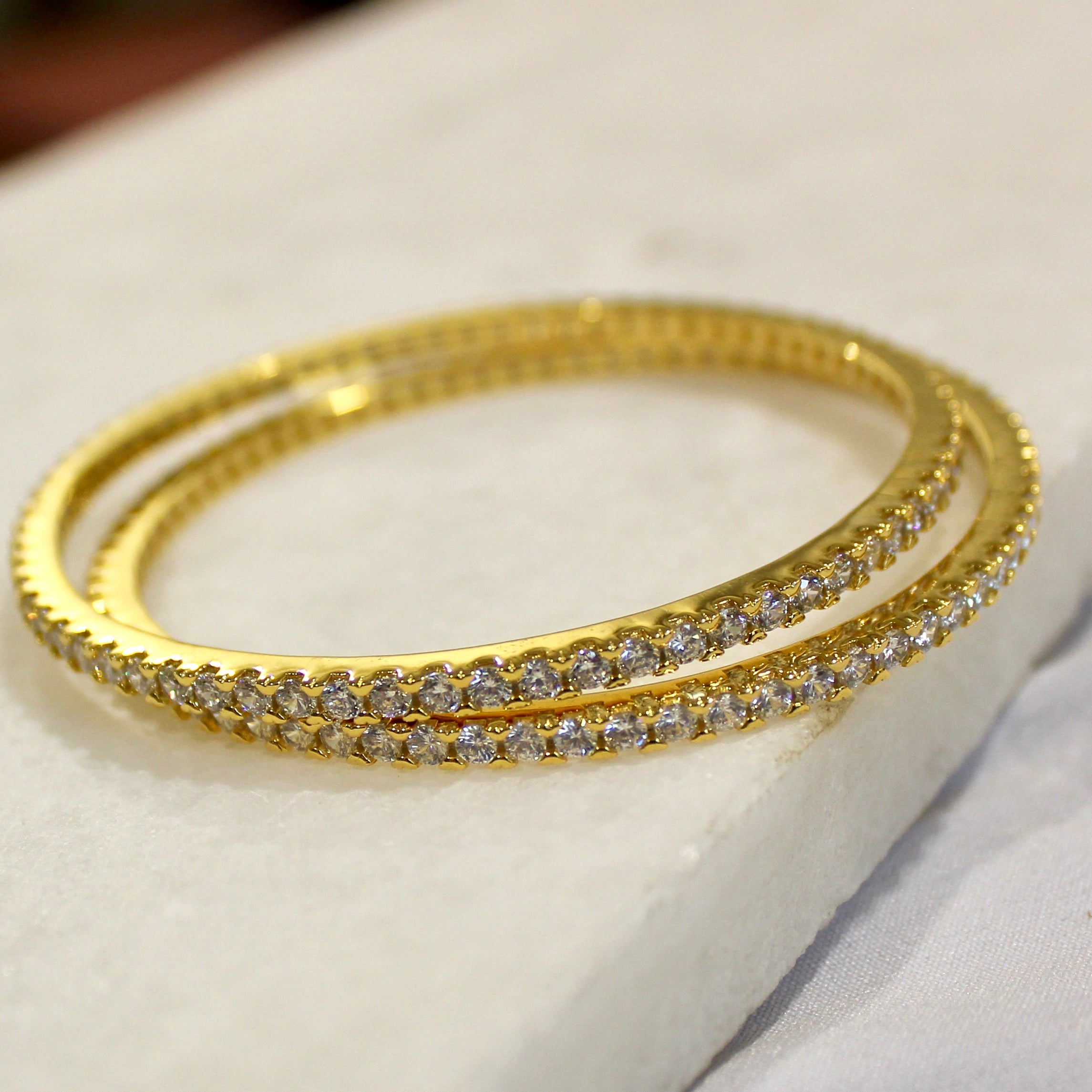 Tennis Bangles in Gold Plated 925 Silver- pair