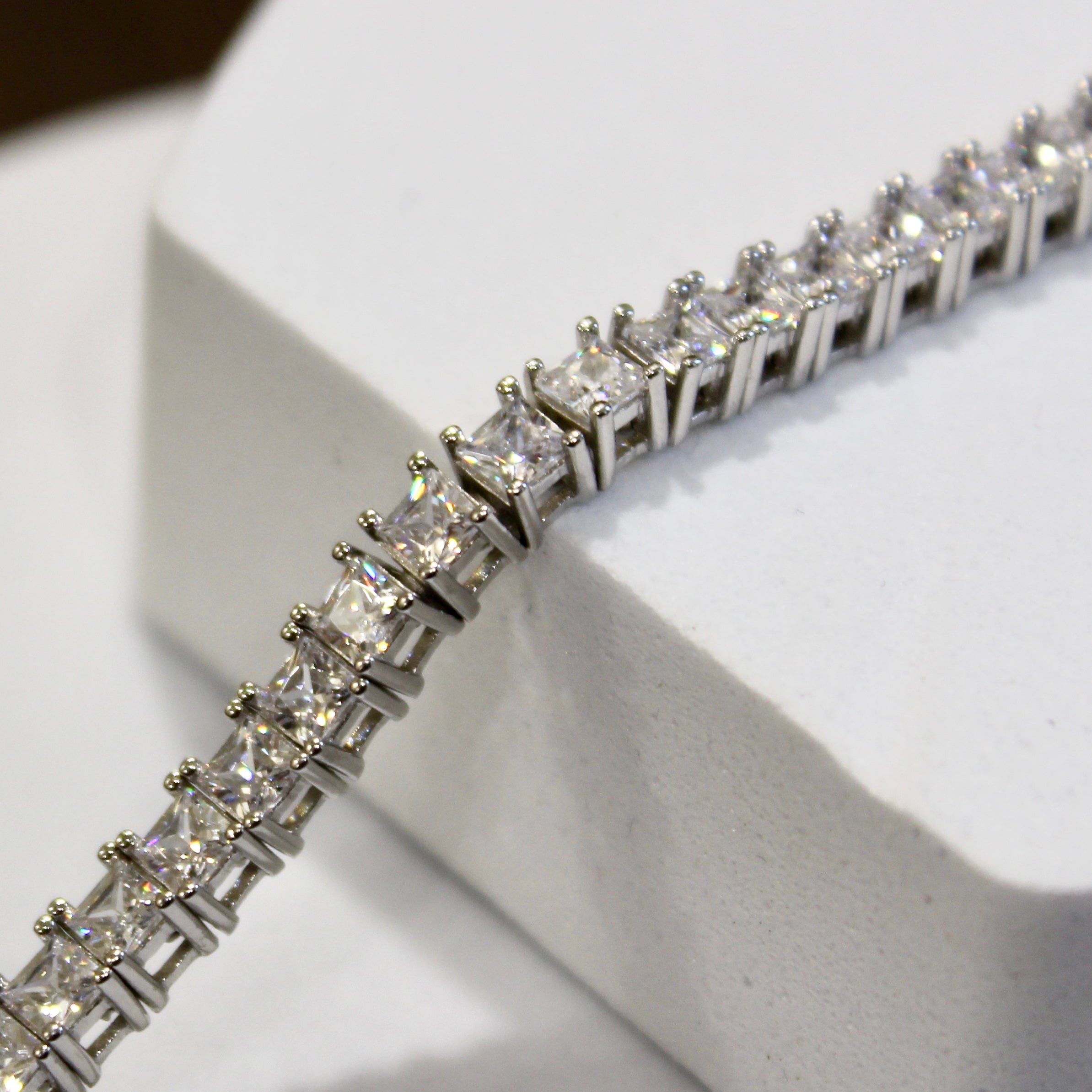 Tennis Stones Pure Silver Bracelet With Snake Opening in 925 Silver