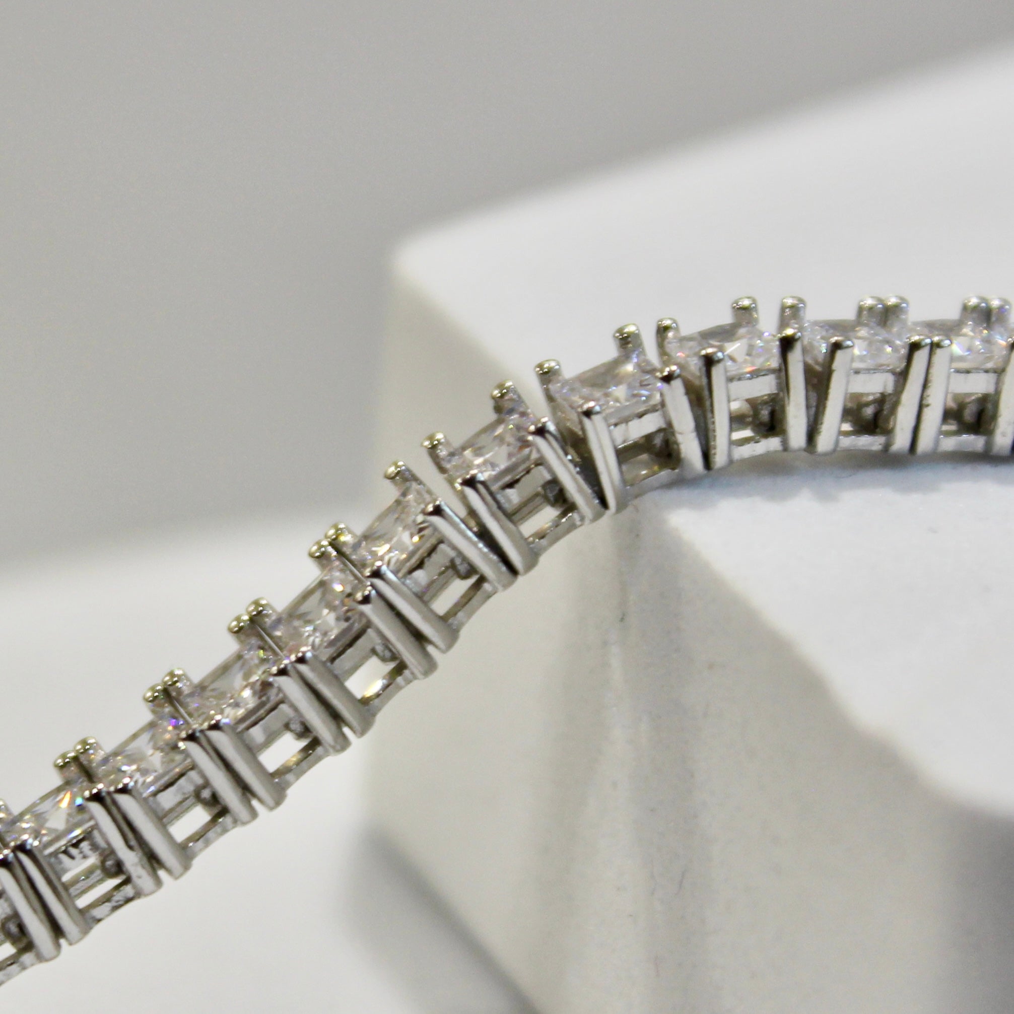 Tennis Stones Pure Silver Bracelet With Snake Opening in 925 Silver