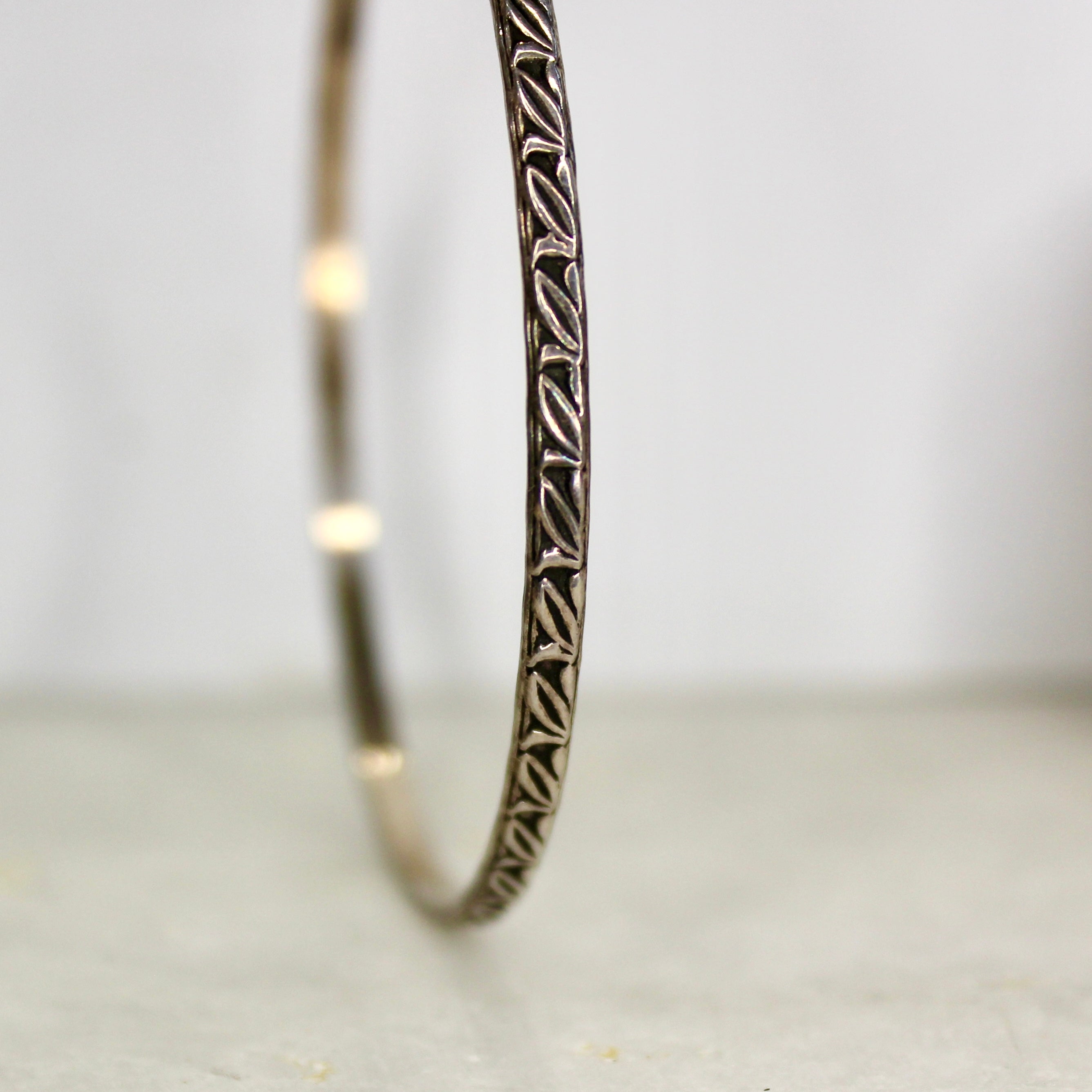 Leaf Patterned Oxidised Bangles in pure silver- PAIR