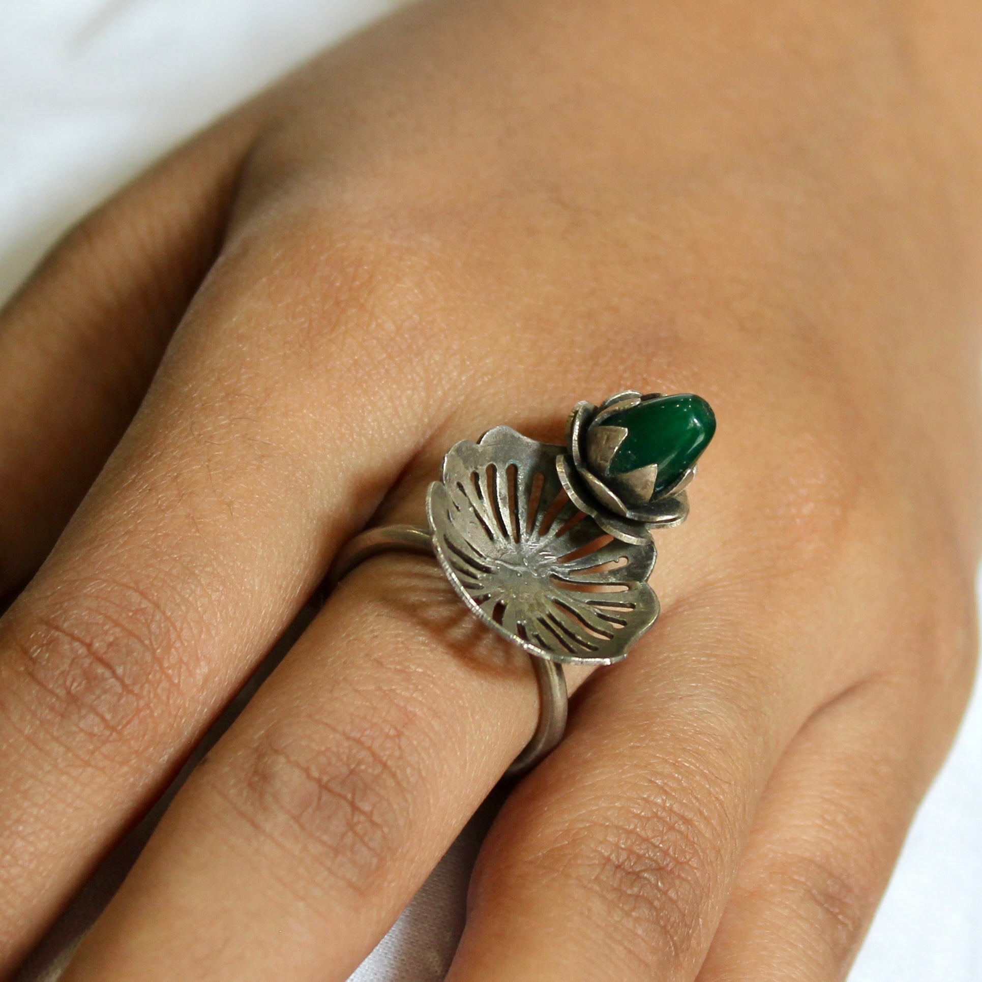 Rise Above Emerald on Top Oxidised Silver Ring- Free size