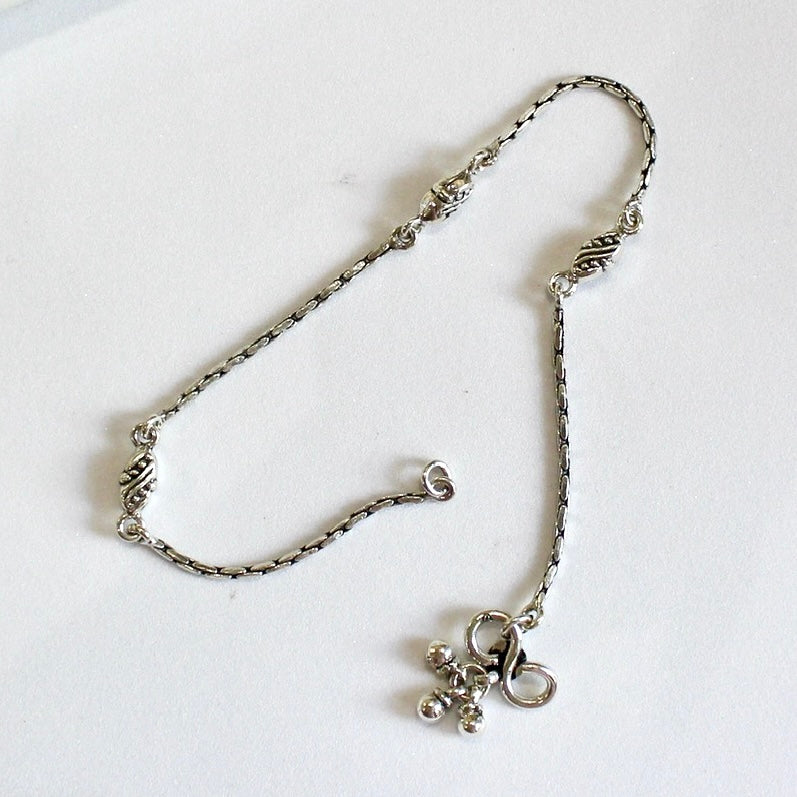 Classic Oxidised Beads Anklet in 925 silver- Single piece