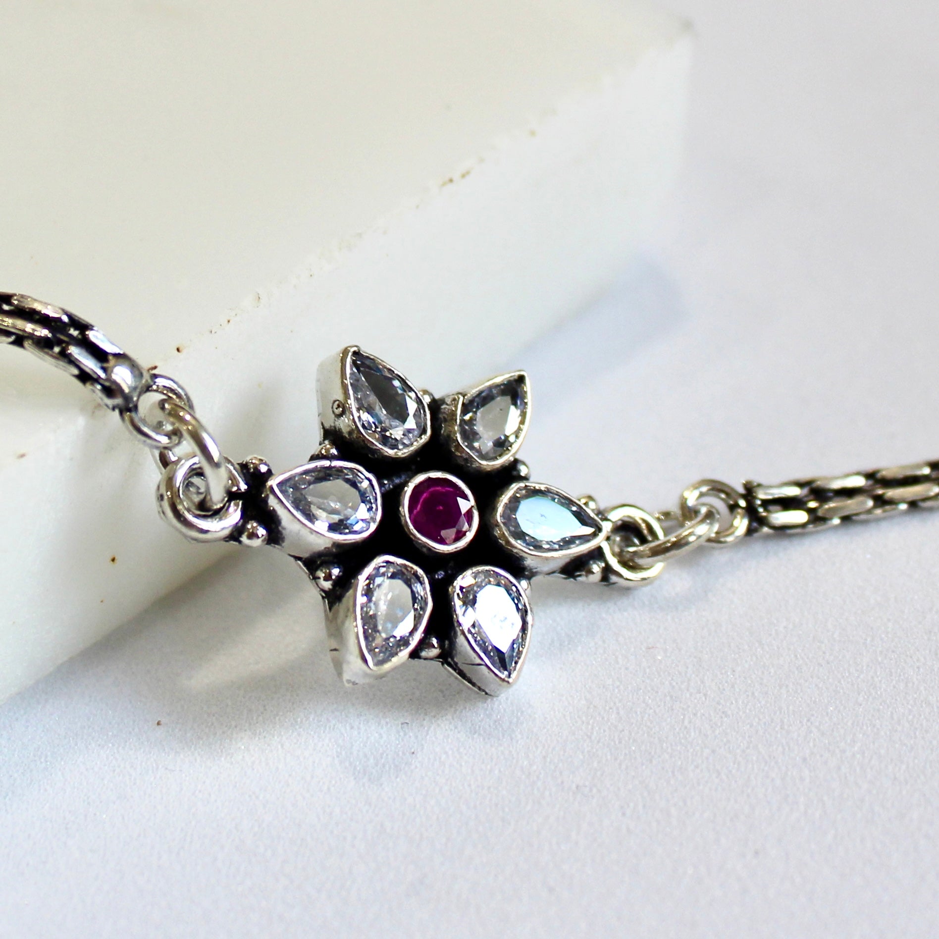 Flower With Zircon 925 pure silver Anklet- Single piece
