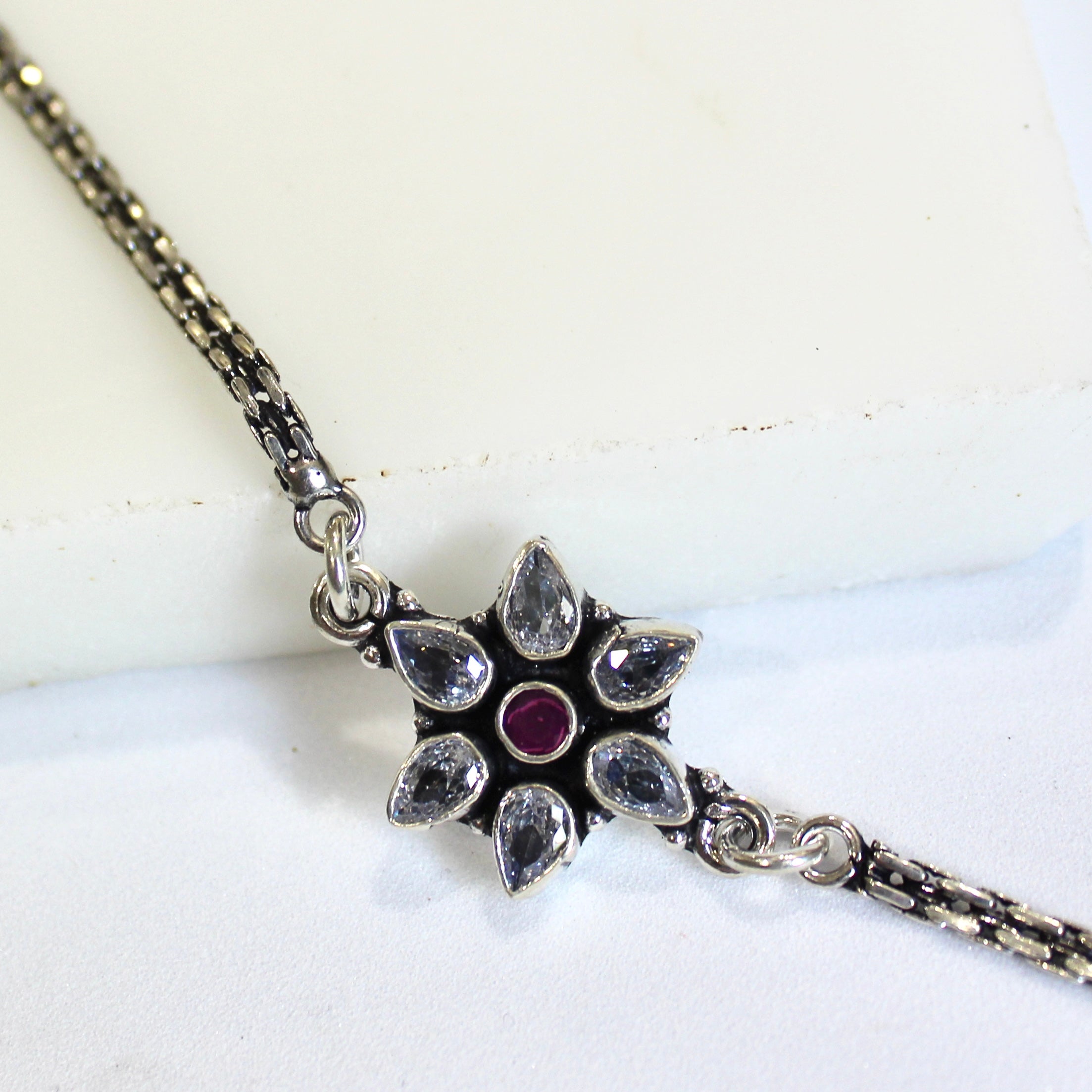 Flower With Zircon 925 pure silver Anklet- Single piece