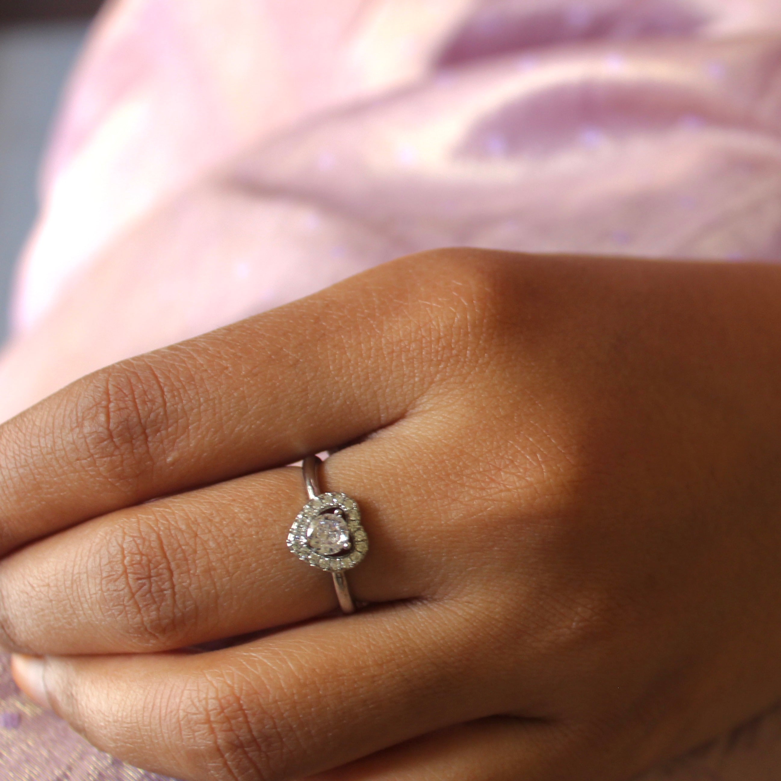 Zircon Stone Heart Charm 925 Silver Ring- Free size