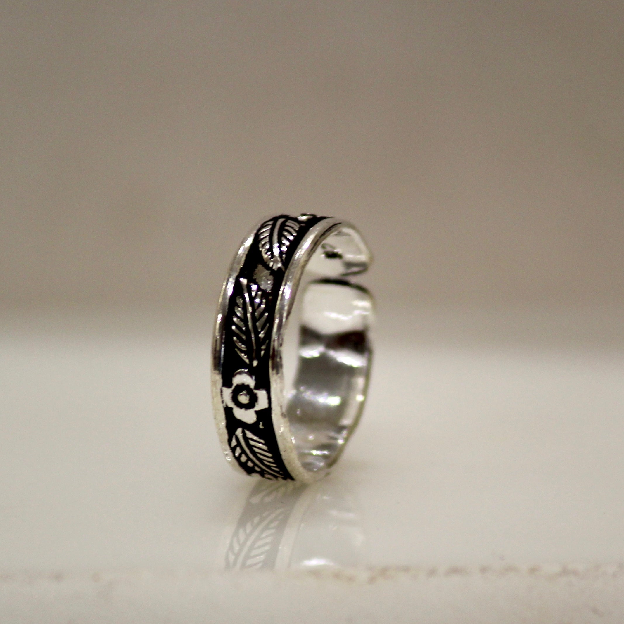 Leaf Flower Band 925 Pure Silver Toe Rings- Pair