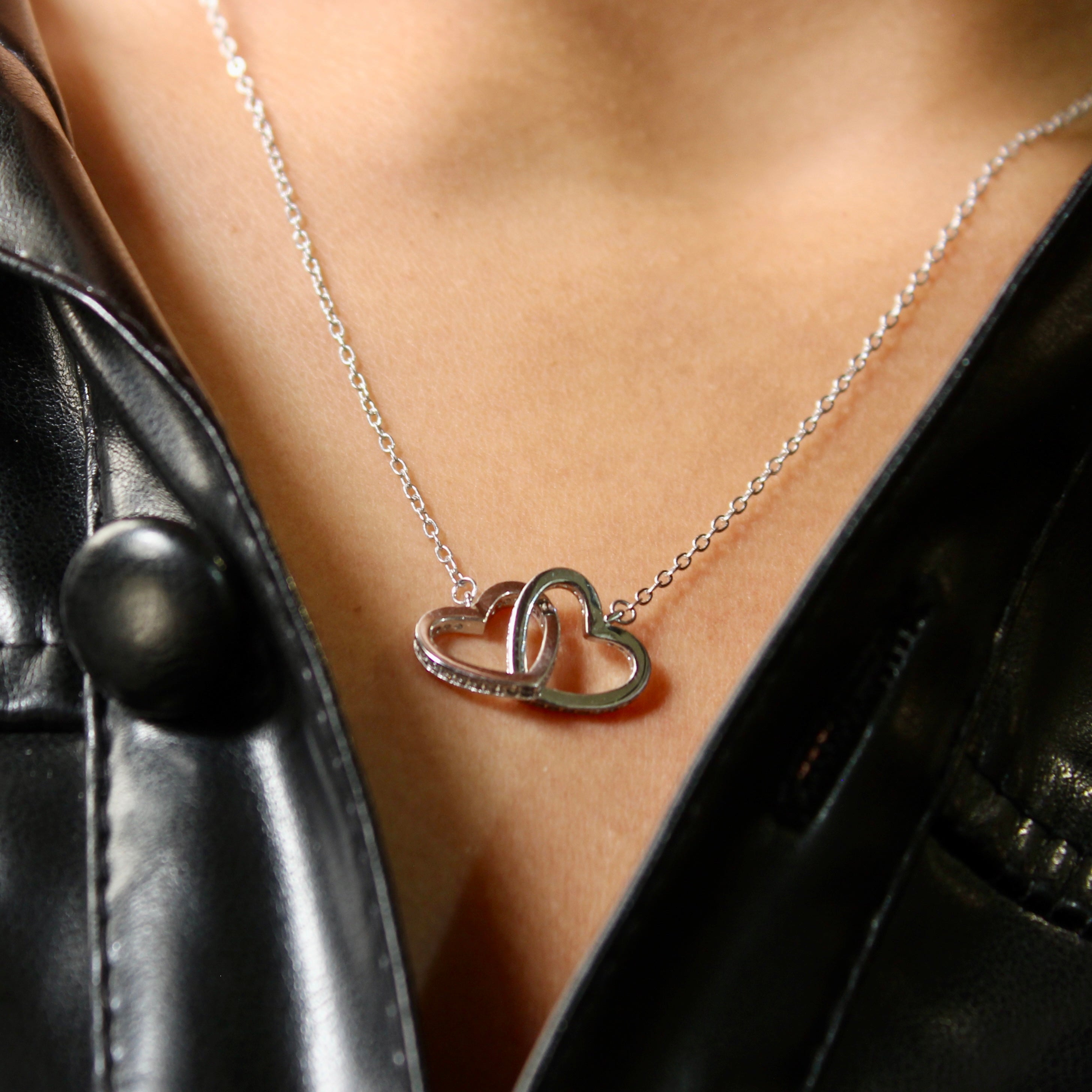 Interconnecting Hearts 925 Silver Pendant With Silver linked Chain