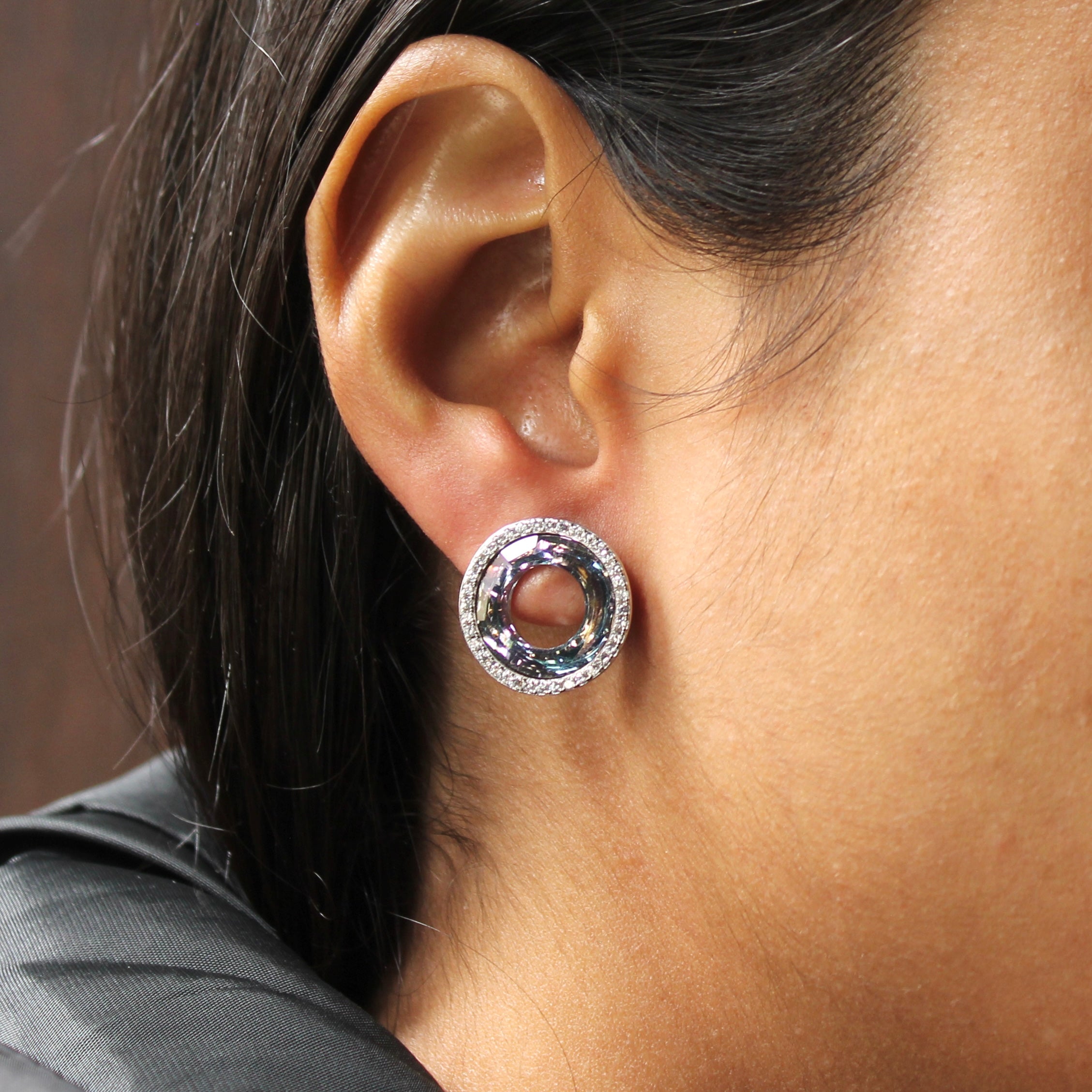 Crystal Rounded Zircon Stones Studs in 925 silver