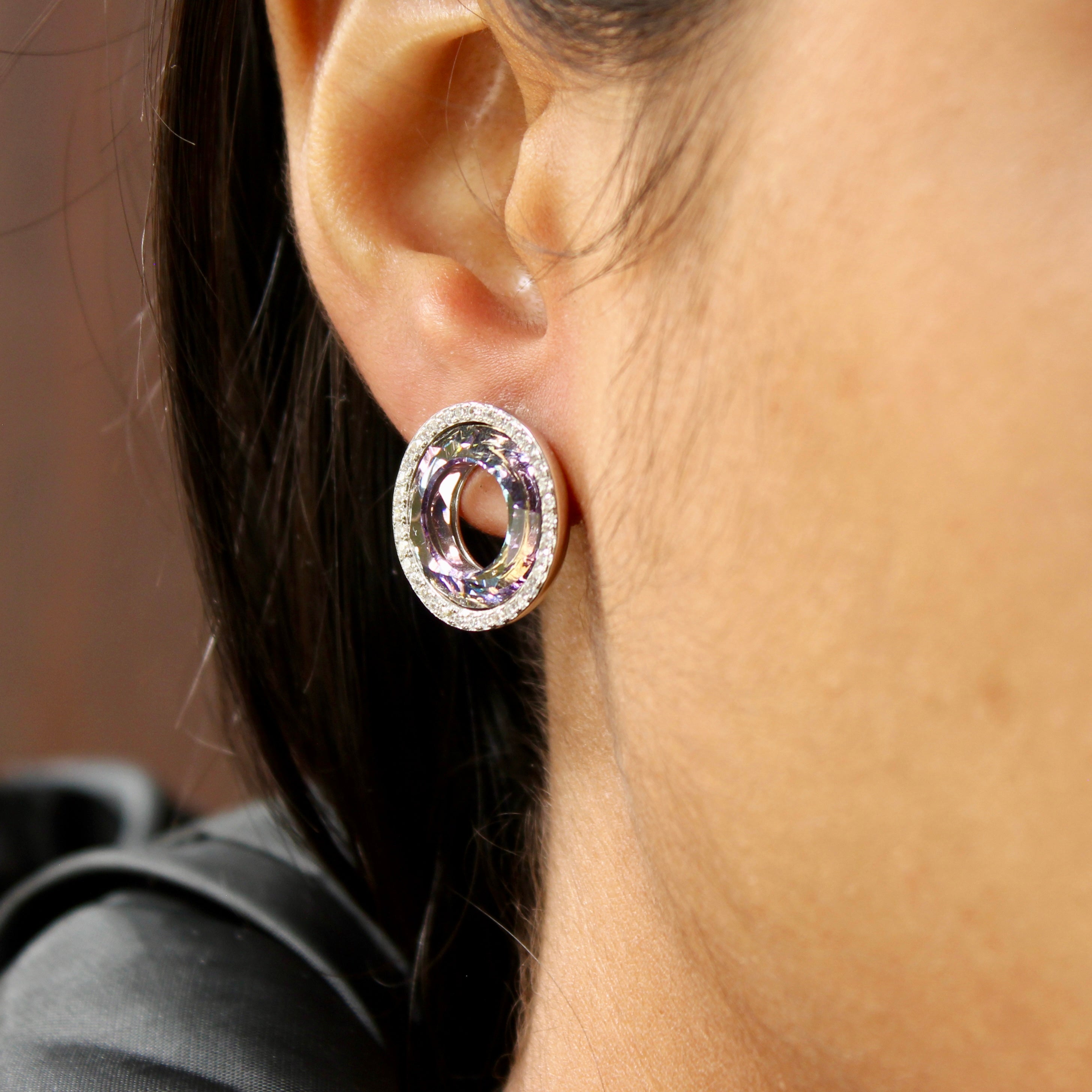 Crystal Rounded Zircon Stones Studs in 925 silver