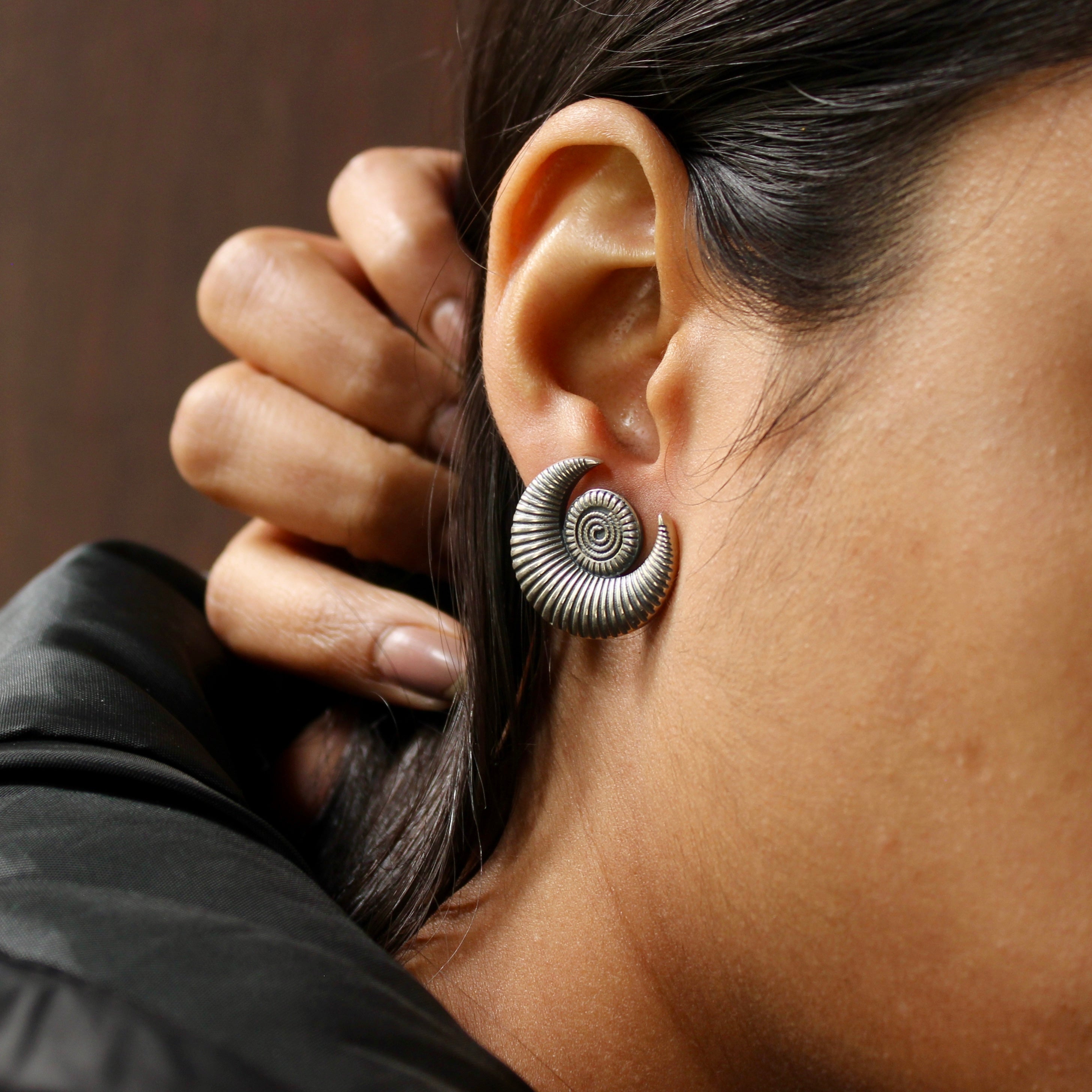 Half Moon Spiral Pure Antique 925 Silver Studs