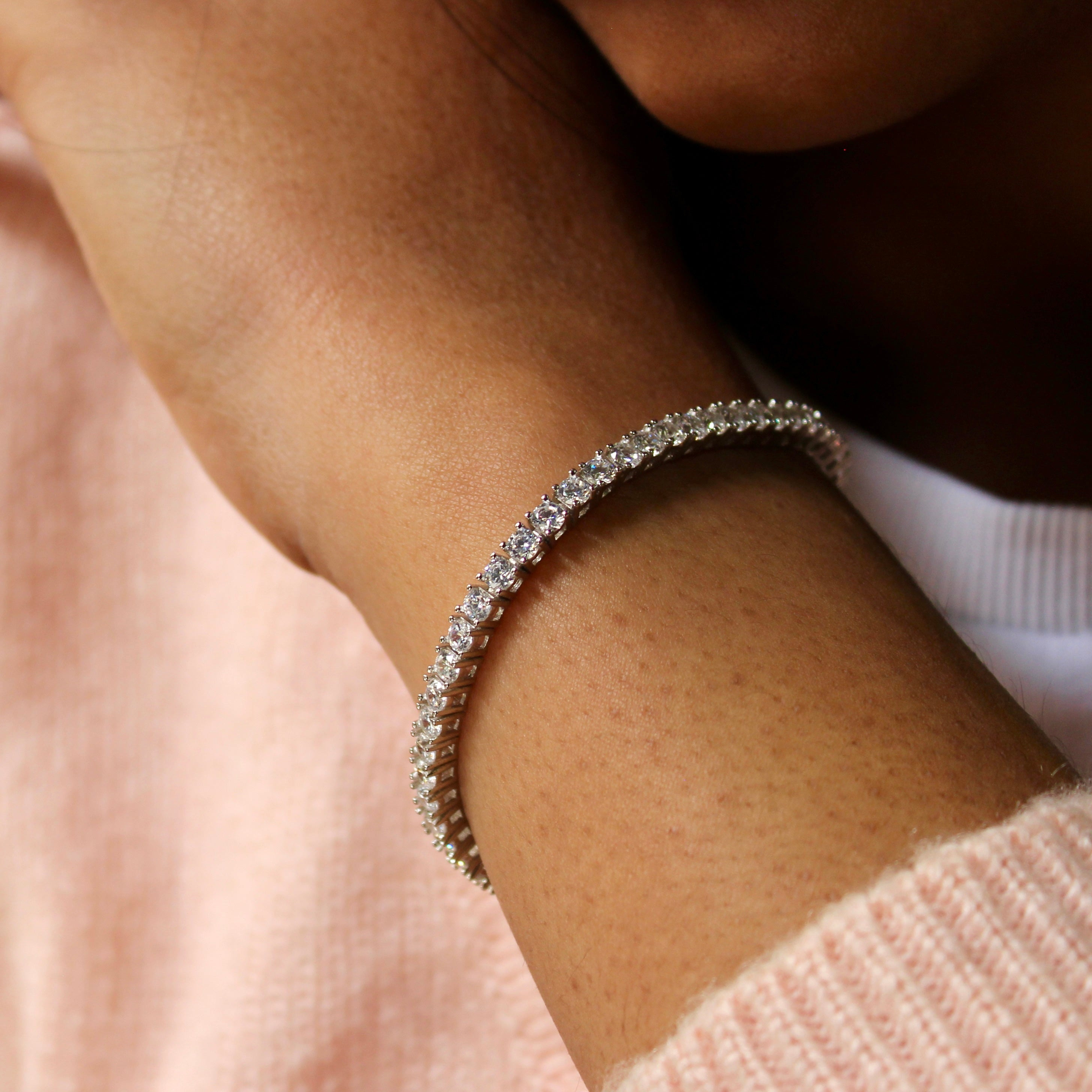 Tennis Stones Pure Silver Bracelet With Snake Opening in 925 Silver