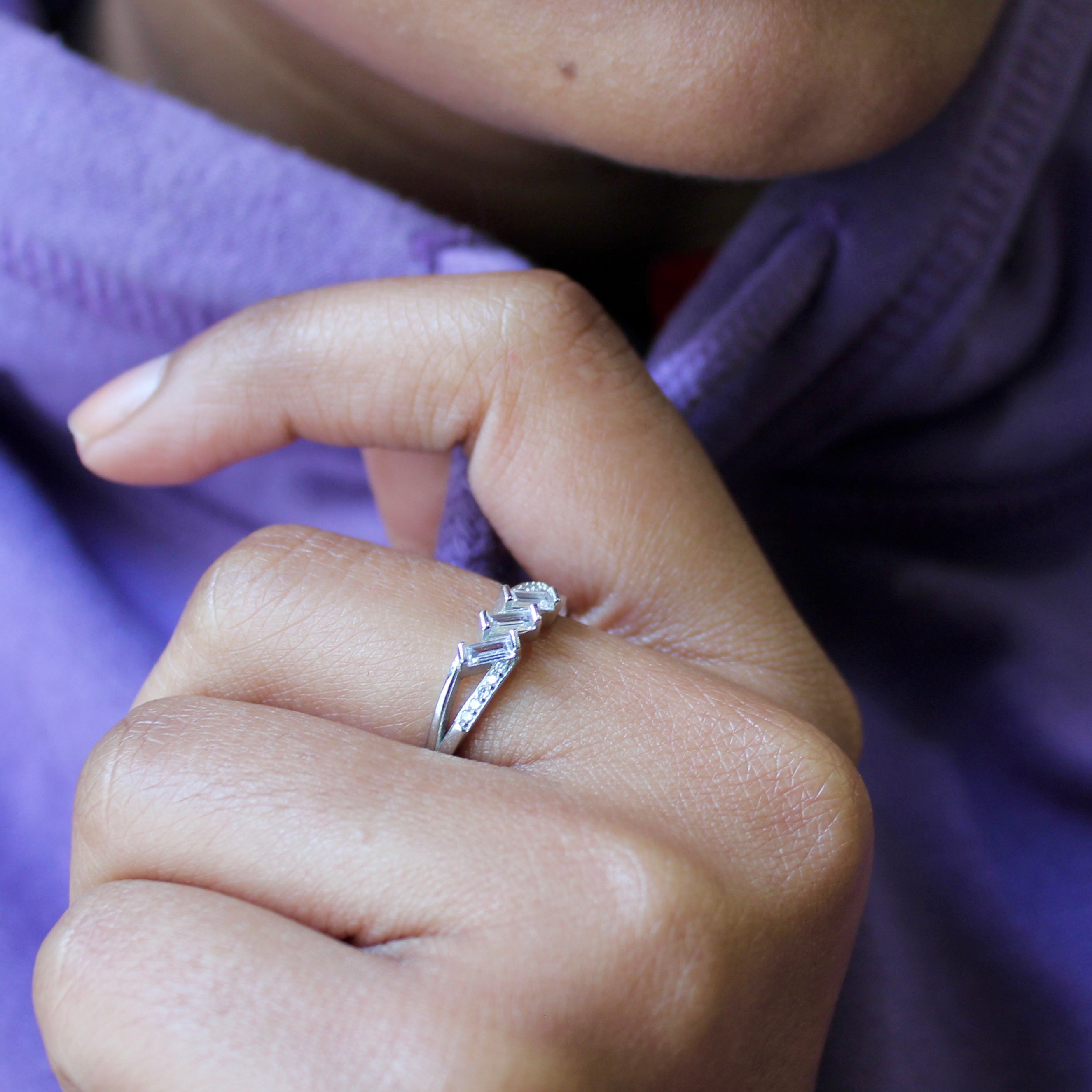 3 Stone Lines Joined Minimal 925 Silver Ring