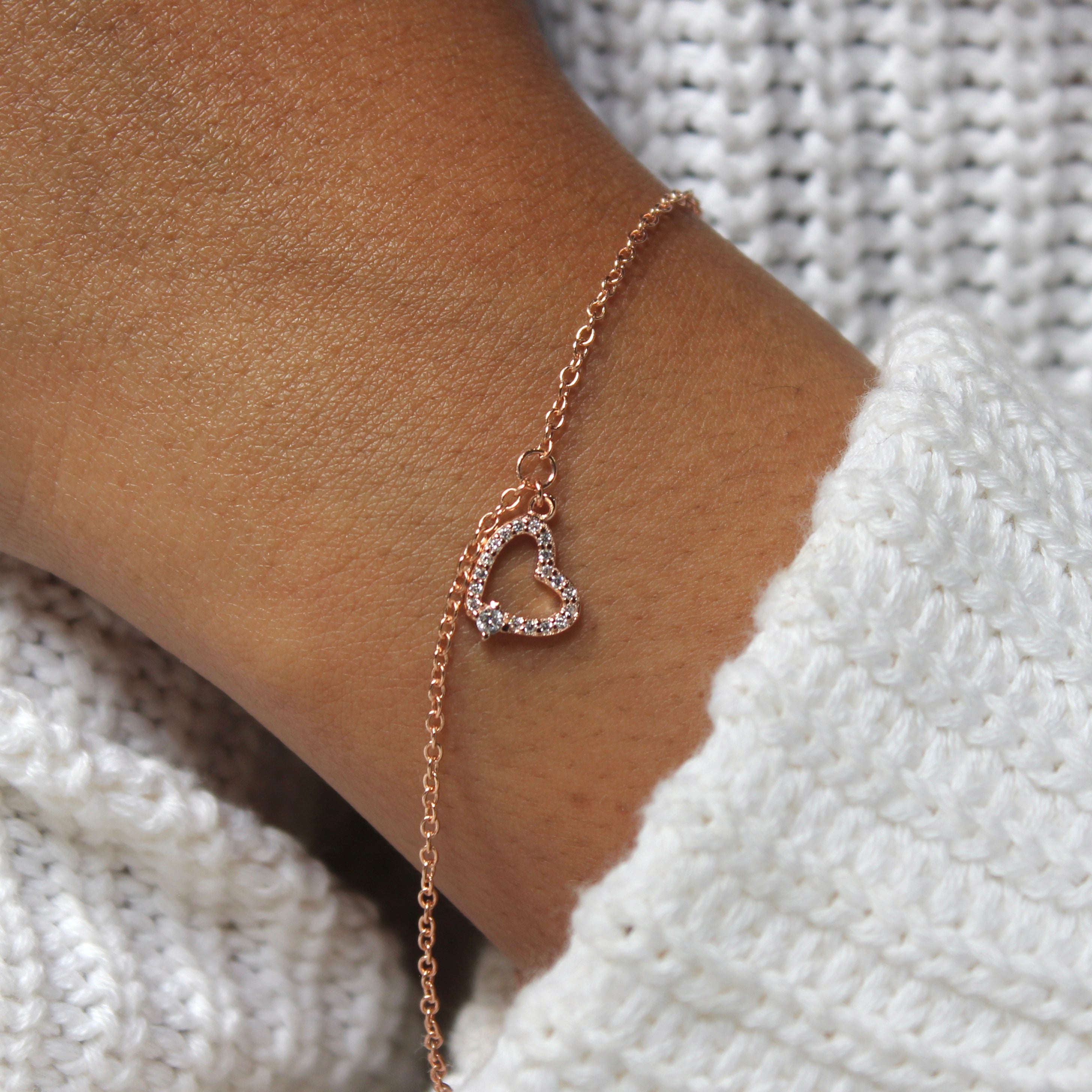 Heart Charm Minimal Rose Gold Silver Bracelet