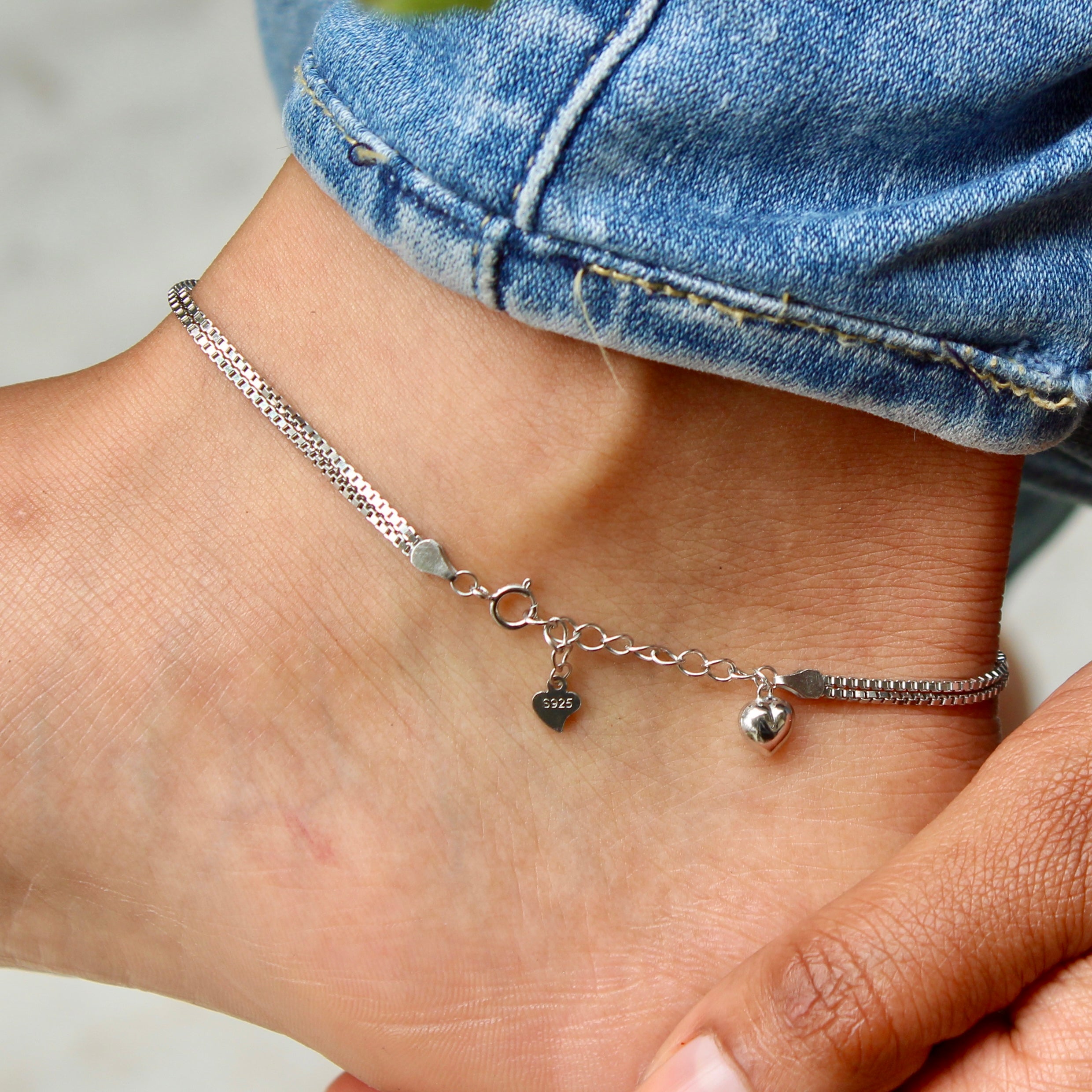 Ring In Middle Pure Silver Chain Anklet- Single piece