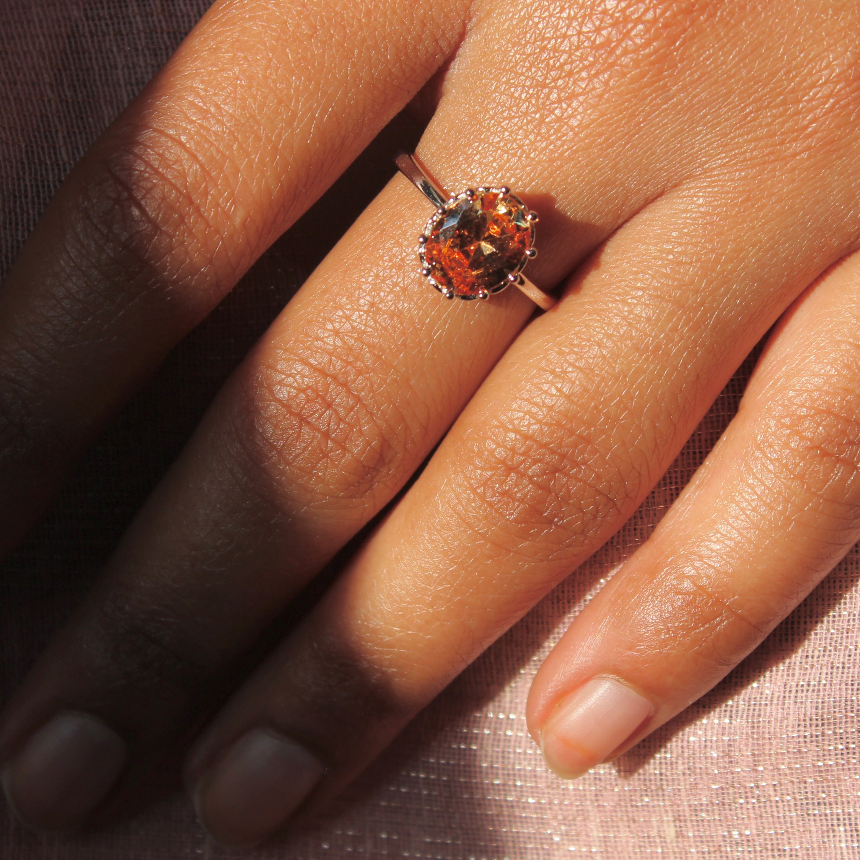 Copper Zircon Stone Pure Silver Minimal Ring- Free size