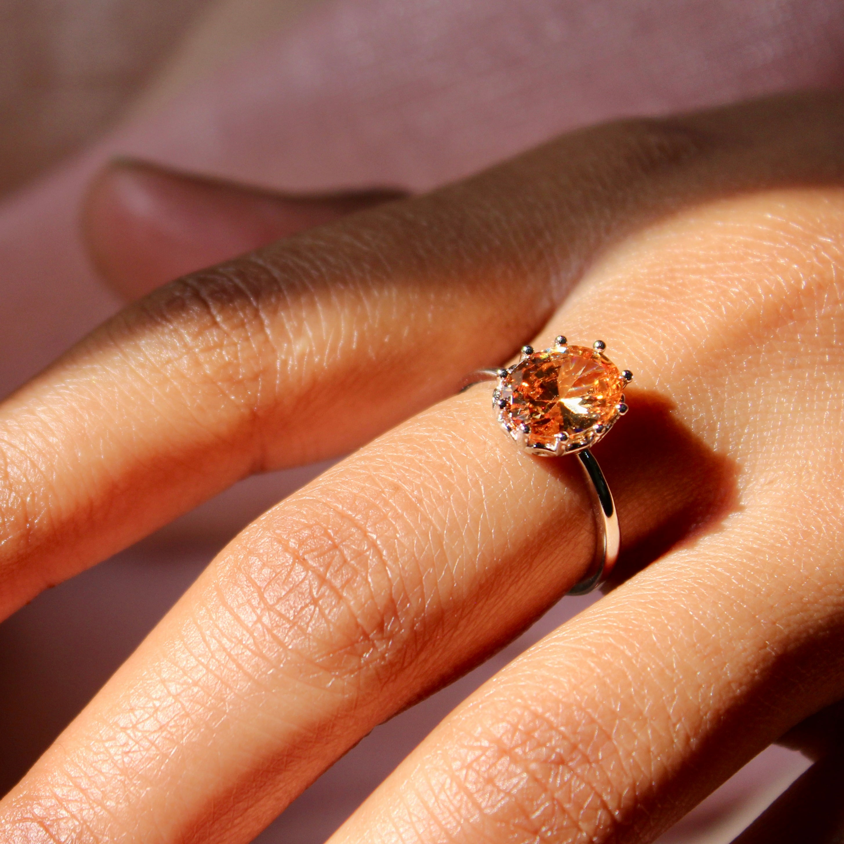 Copper Zircon Stone Pure Silver Minimal Ring- Free size