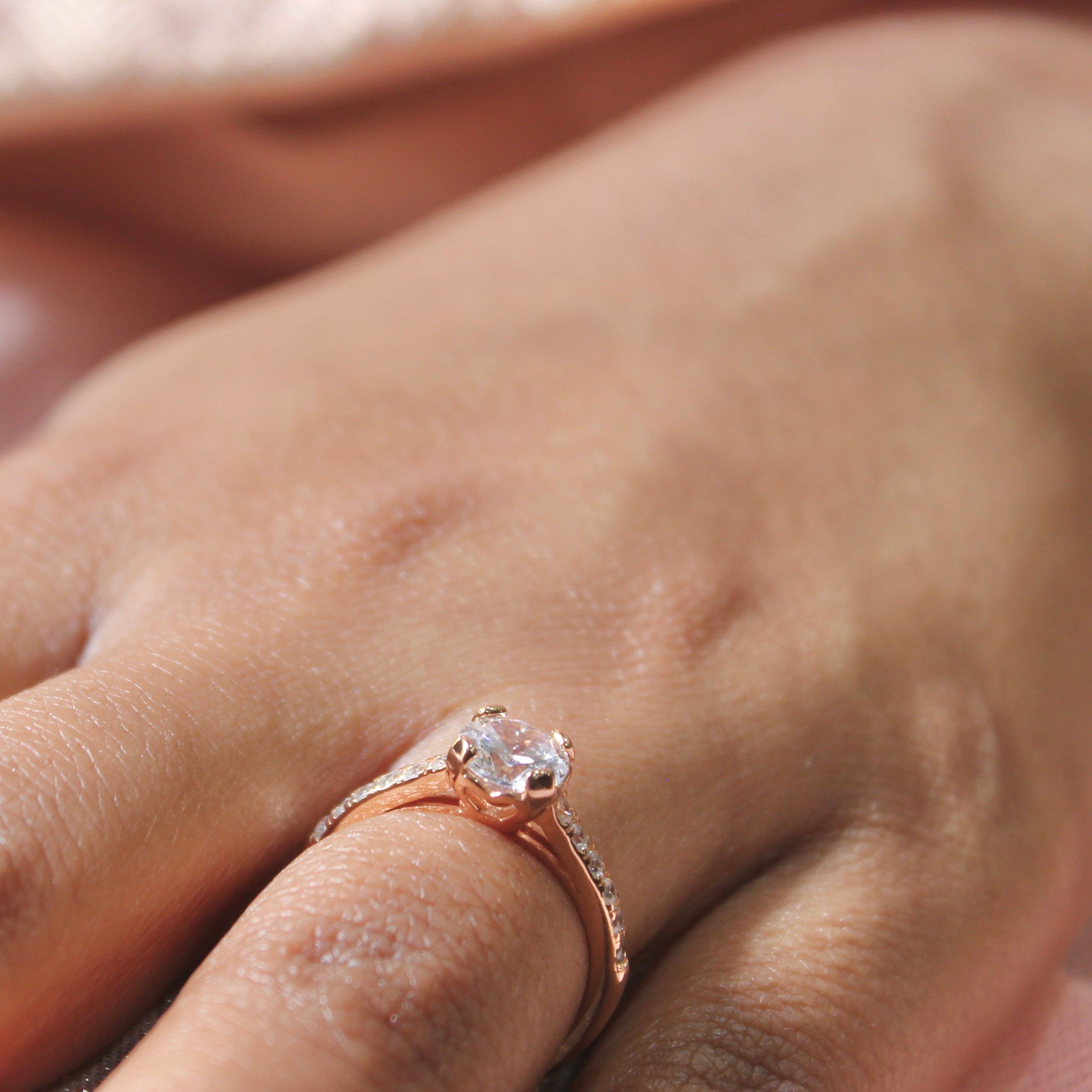 Big Solitaire Zircon Stones Classic Engagement Pure Silver Ring in Rose Gold Polish