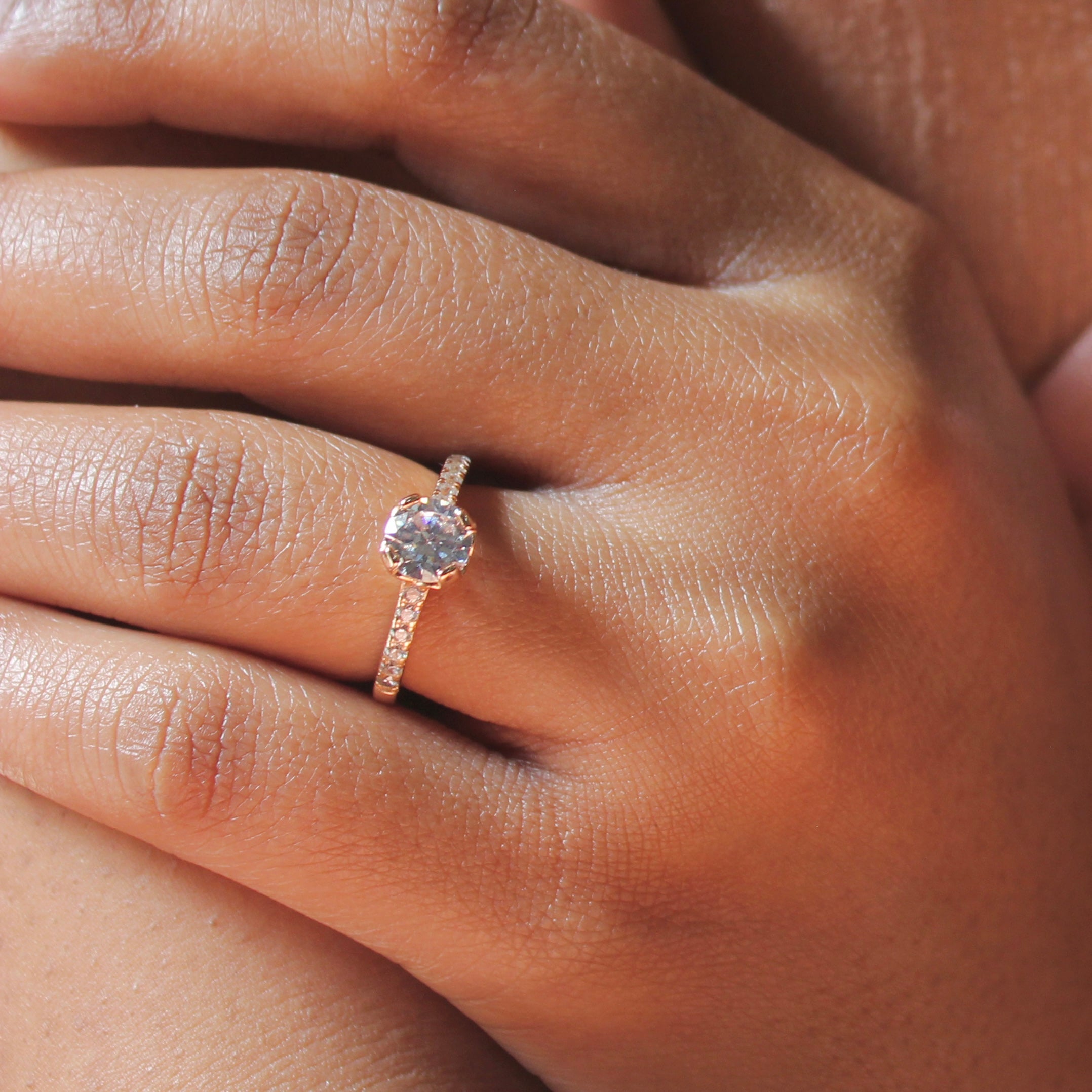 Big Solitaire Zircon Stones Classic Engagement Pure Silver Ring in Rose Gold Polish