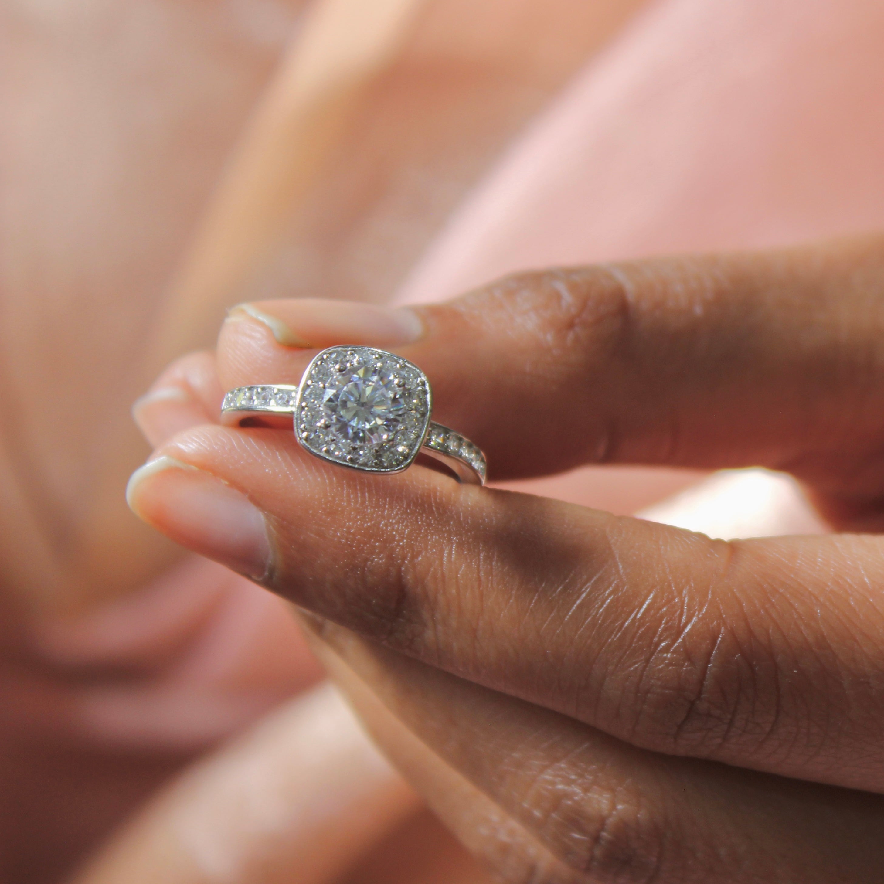 Big Solitaire Zircon Stones Classic Engagement Pure Silver Ring- Free size