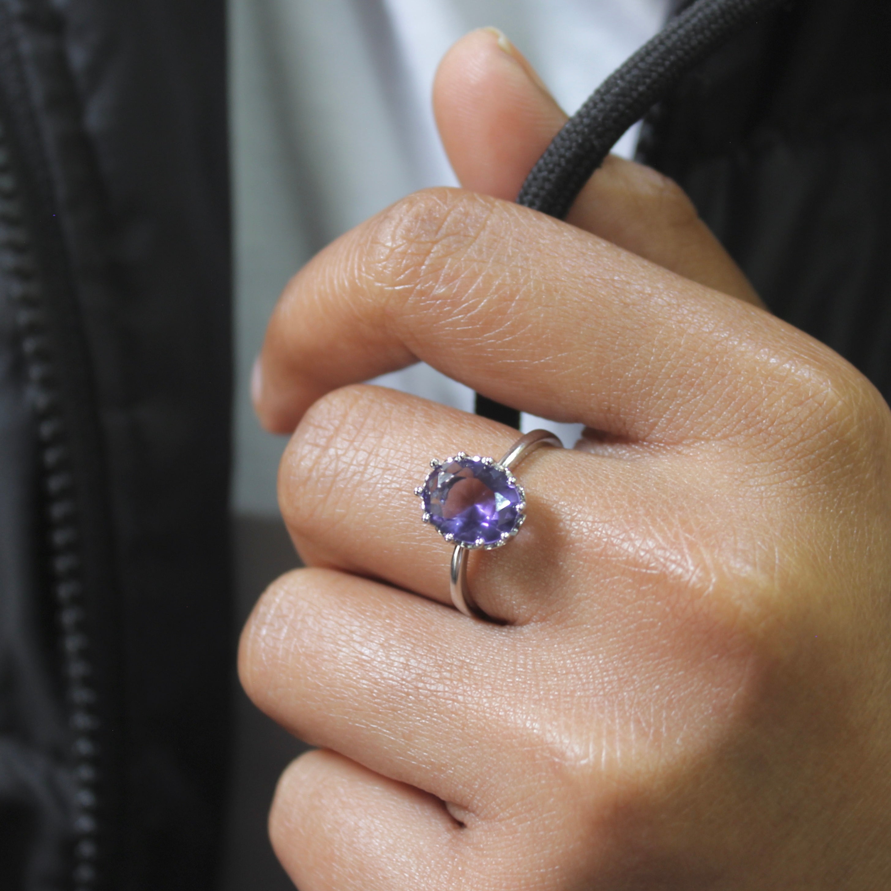 Zircon Stone Pure Silver Minimal Ring- Free size