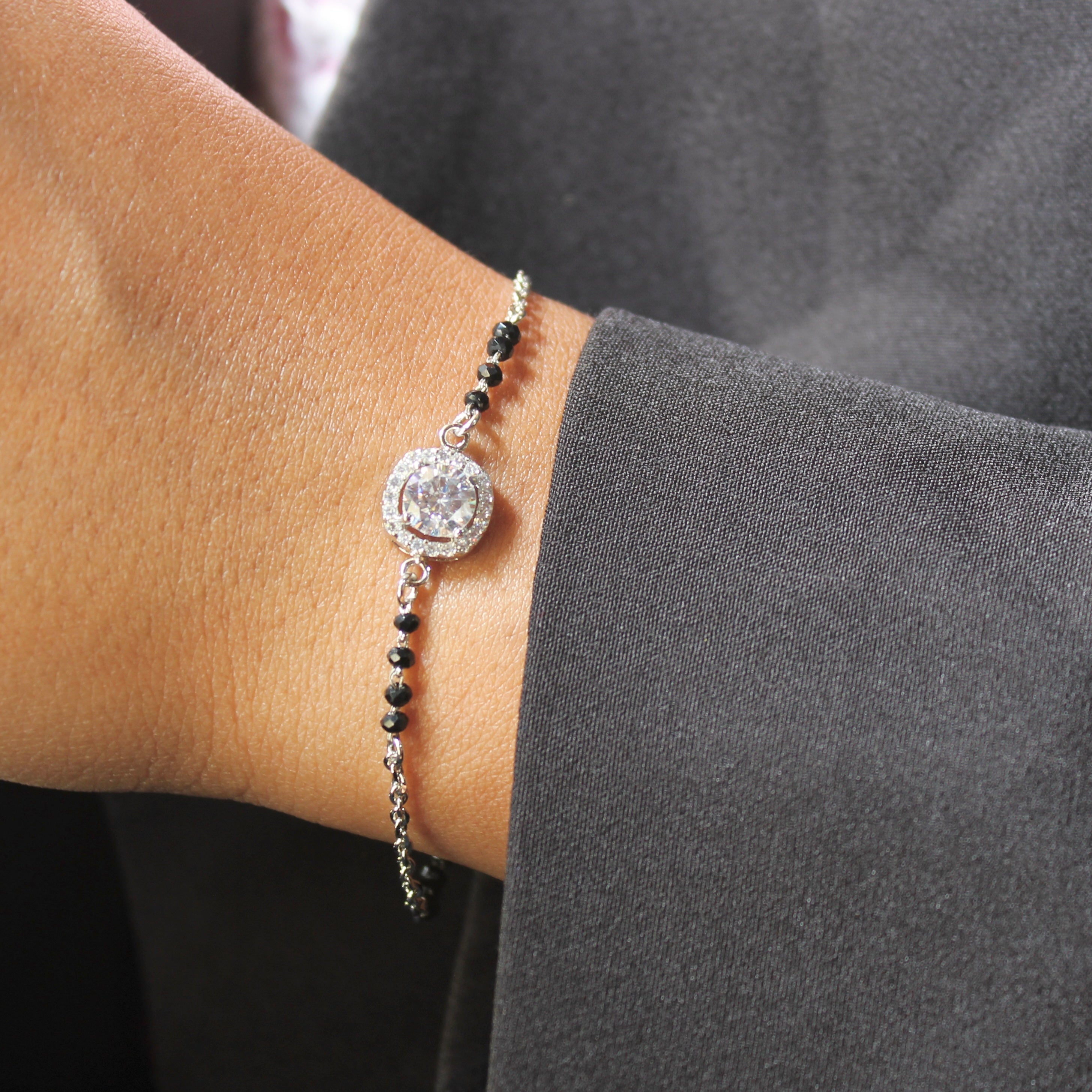 Oval Zircon Stone Pure 925 Silver Mangalsutra Bracelet