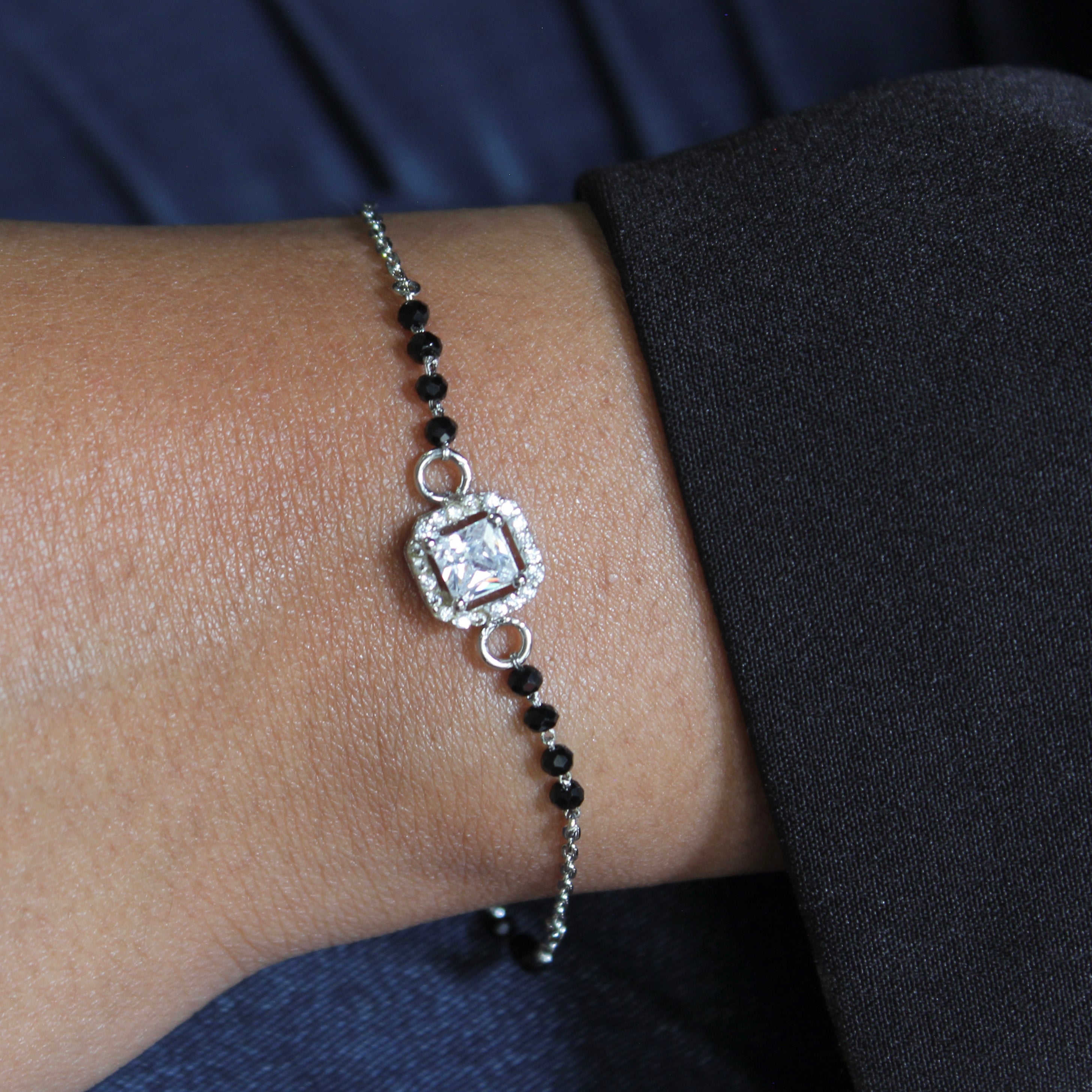 Cube Zircon Stone Pure 925 Silver Mangalsutra Bracelet
