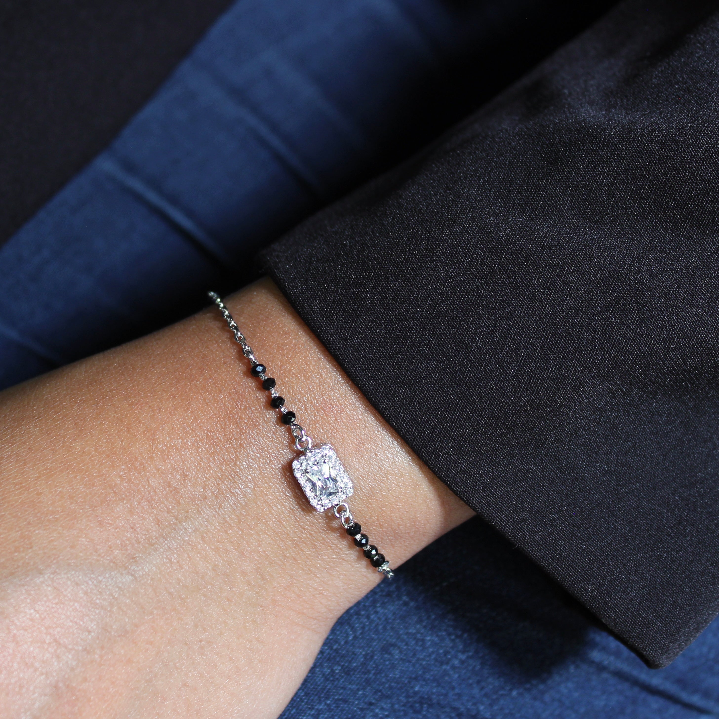 Rectangle Zircon Stone Pure 925 Silver Mangalsutra Bracelet
