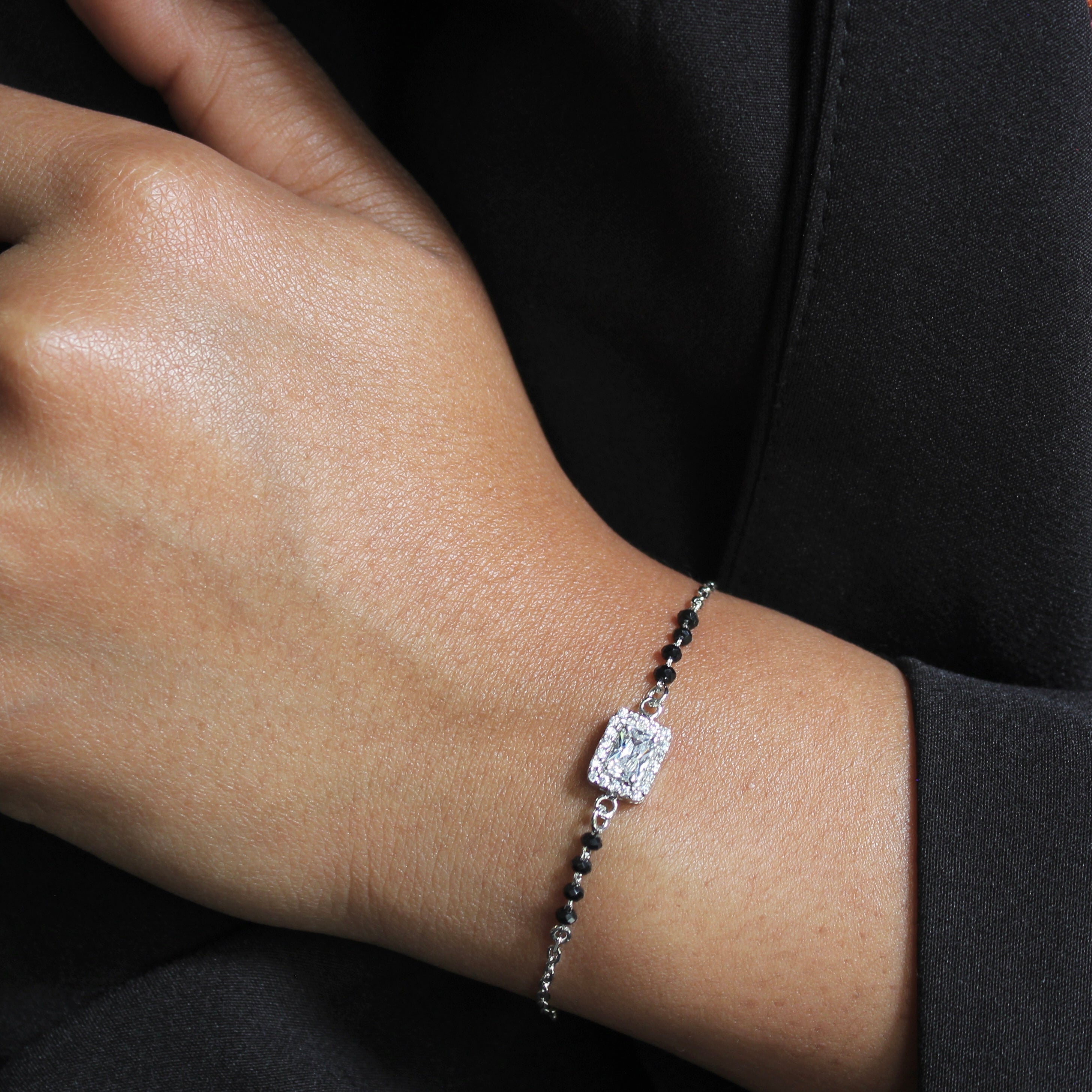 Rectangle Zircon Stone Pure 925 Silver Mangalsutra Bracelet