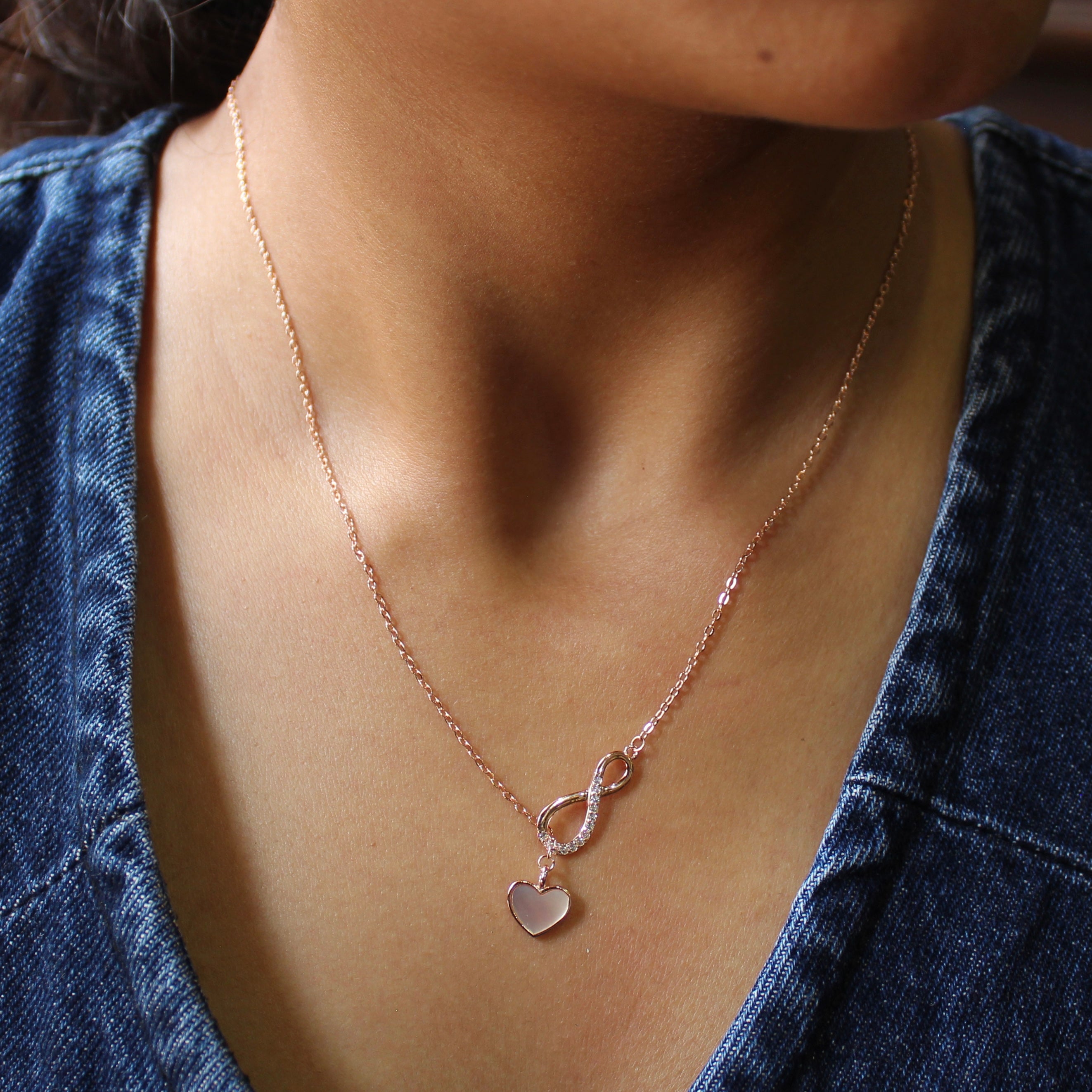 Infinity Crossed Heart Minimal Chain in Rose Gold Polish 925 Silver