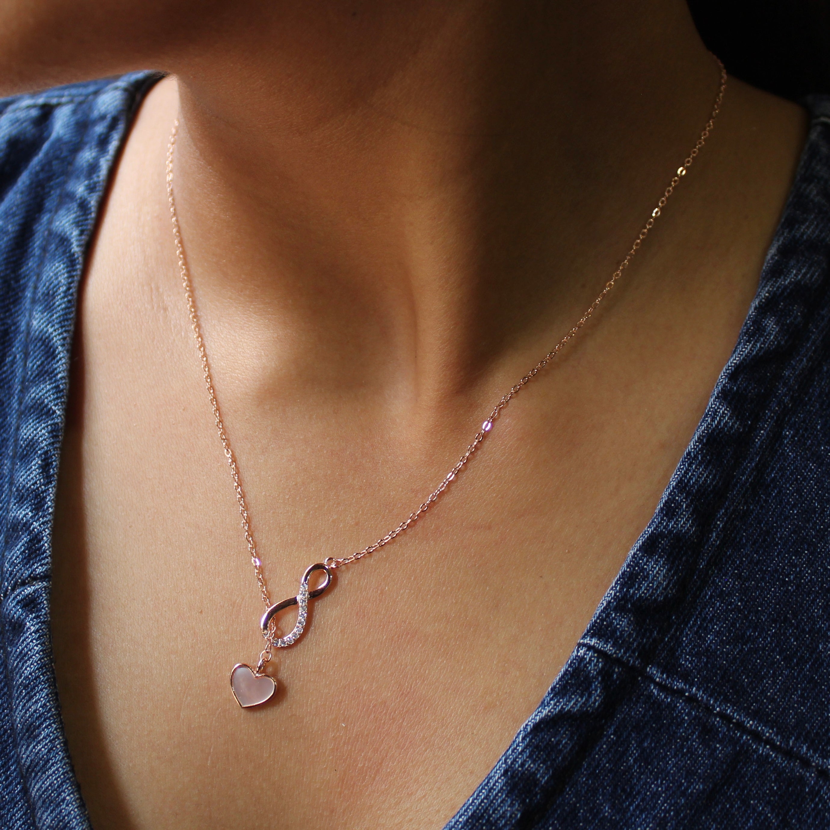 Infinity Crossed Heart Minimal Chain in Rose Gold Polish 925 Silver