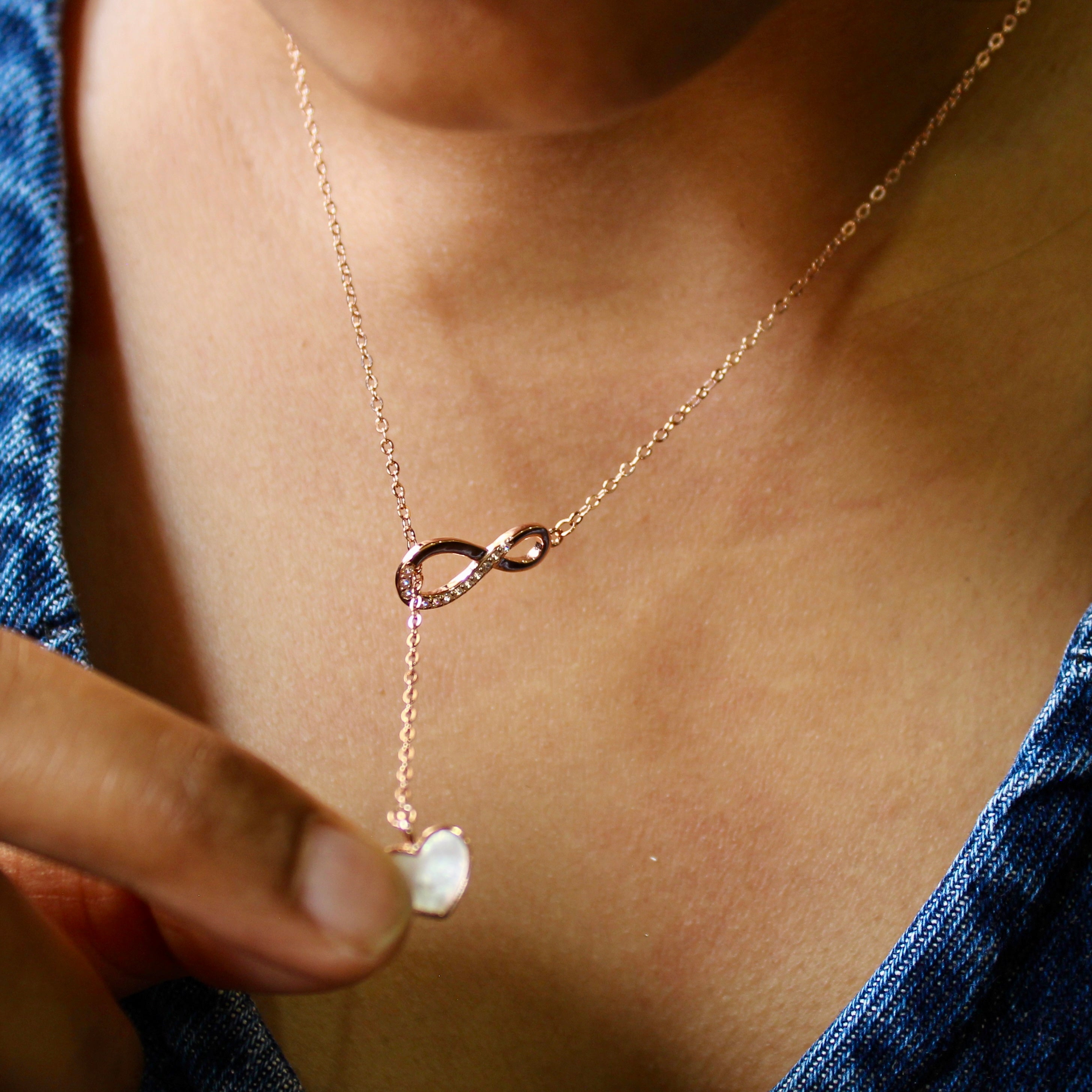 Infinity Crossed Heart Minimal Chain in Rose Gold Polish 925 Silver