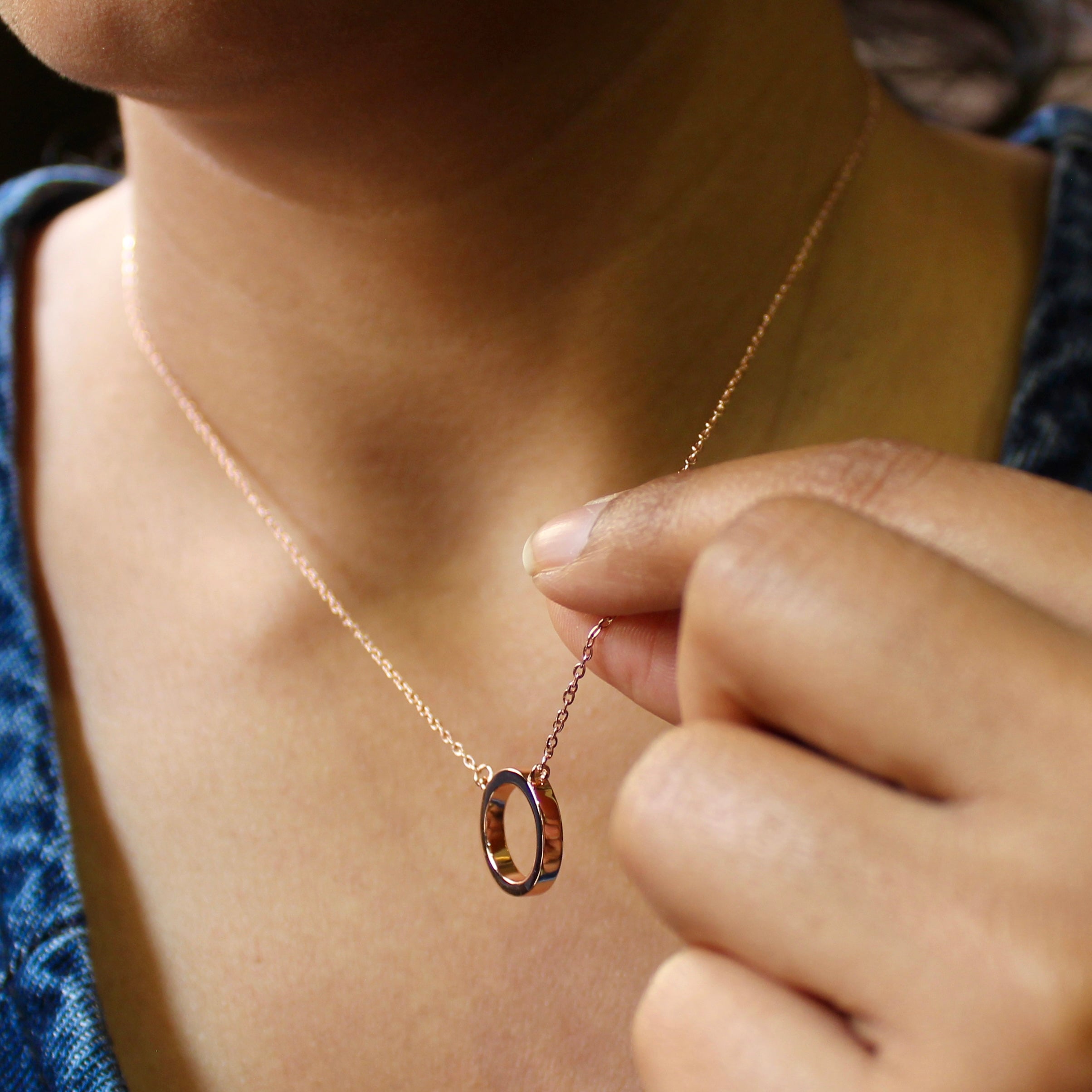 Classic Ring Charm Minimal Chain in Rose Gold Polish 925 Silver