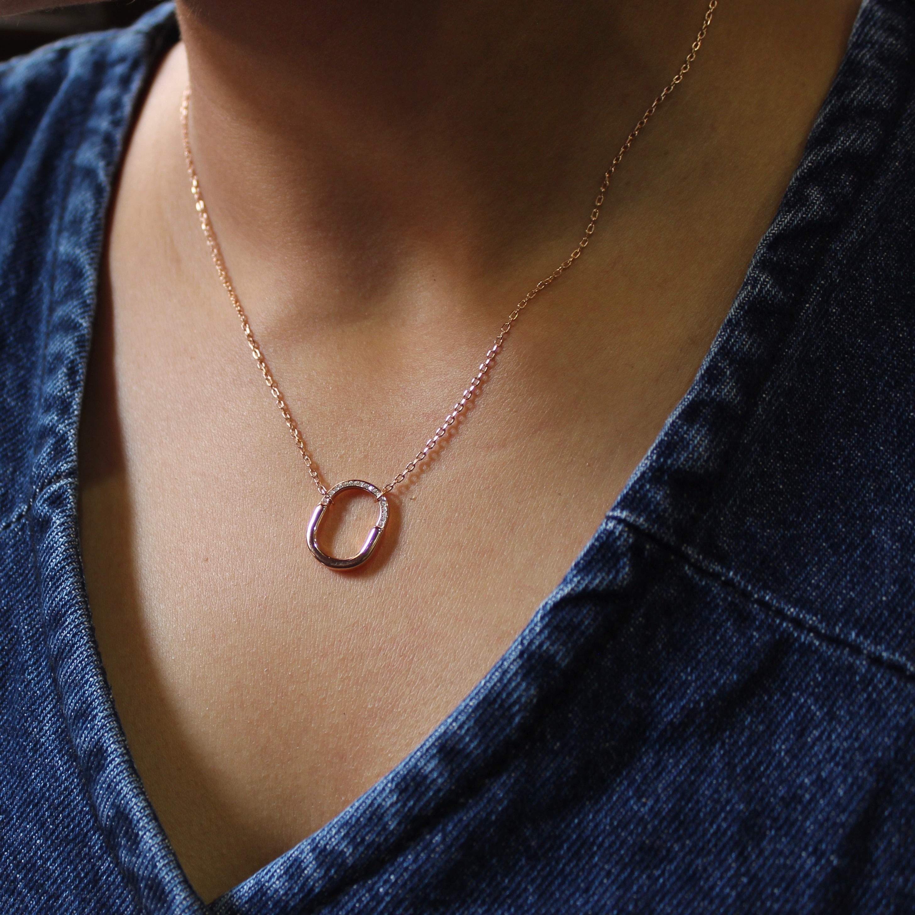 Classic Cube Charm 925 Silver Minimal Chain in Rose Gold Polish